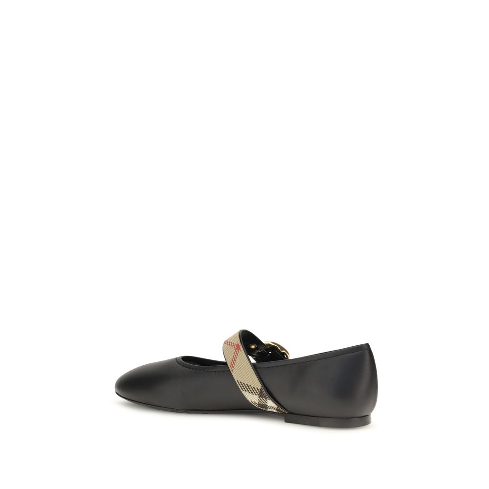 Burberry Black Calf Leather Bos Taurus Ballet Flats - Image 3