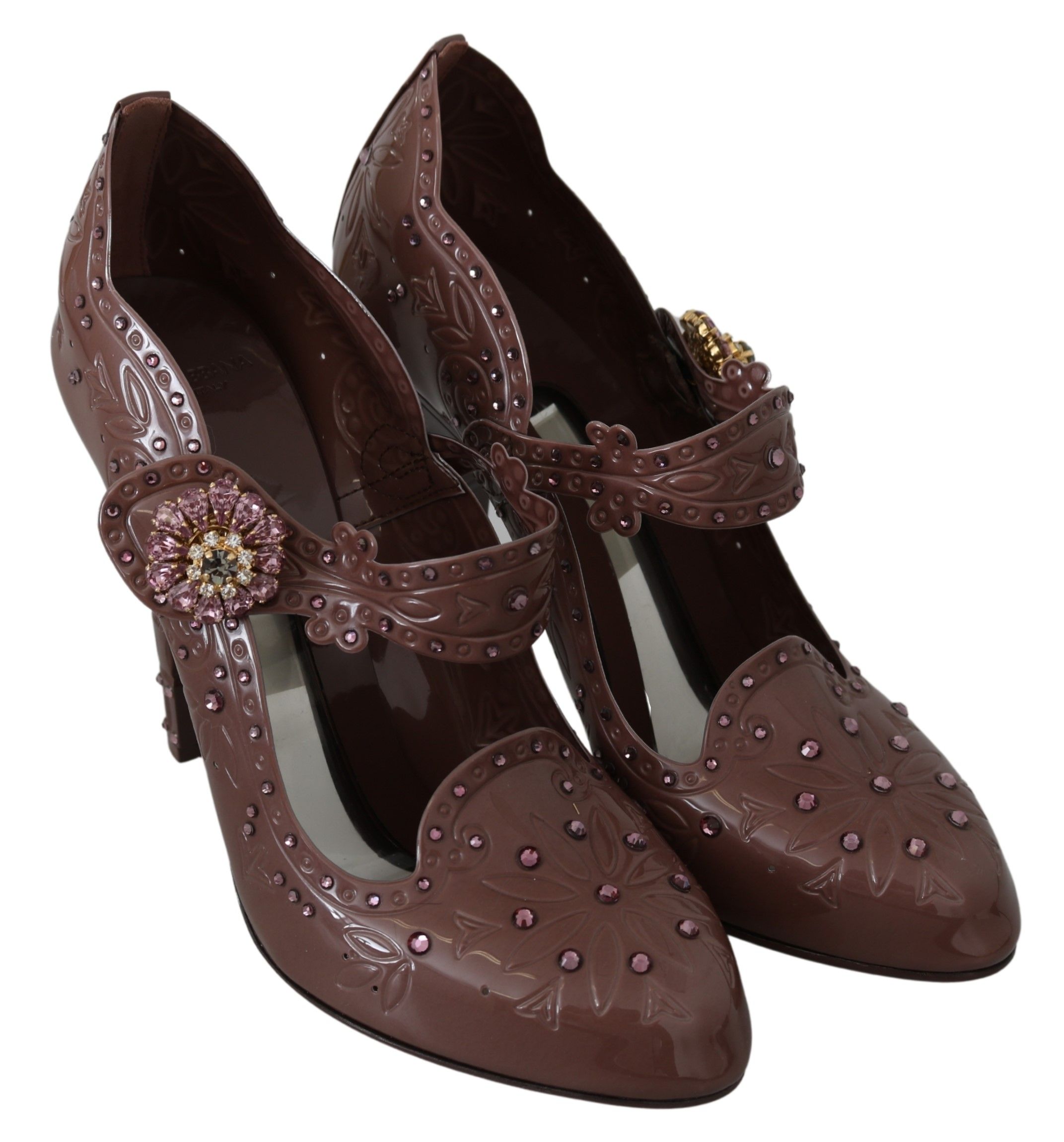 Dolce & Gabbana Brown Floral Crystal CINDERELLA Heels Shoes - Image 2