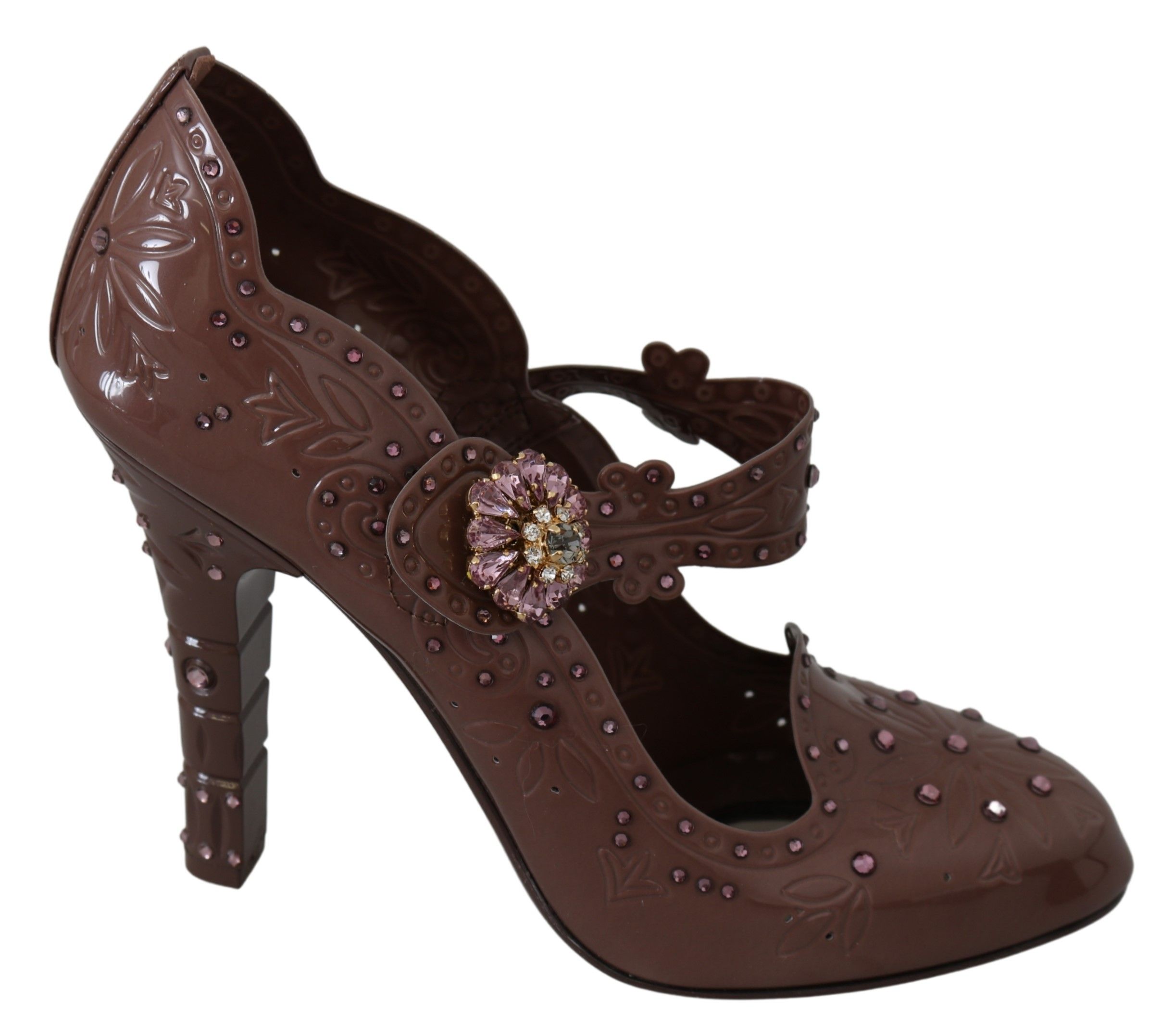Dolce & Gabbana Brown Floral Crystal CINDERELLA Heels Shoes - Image 4