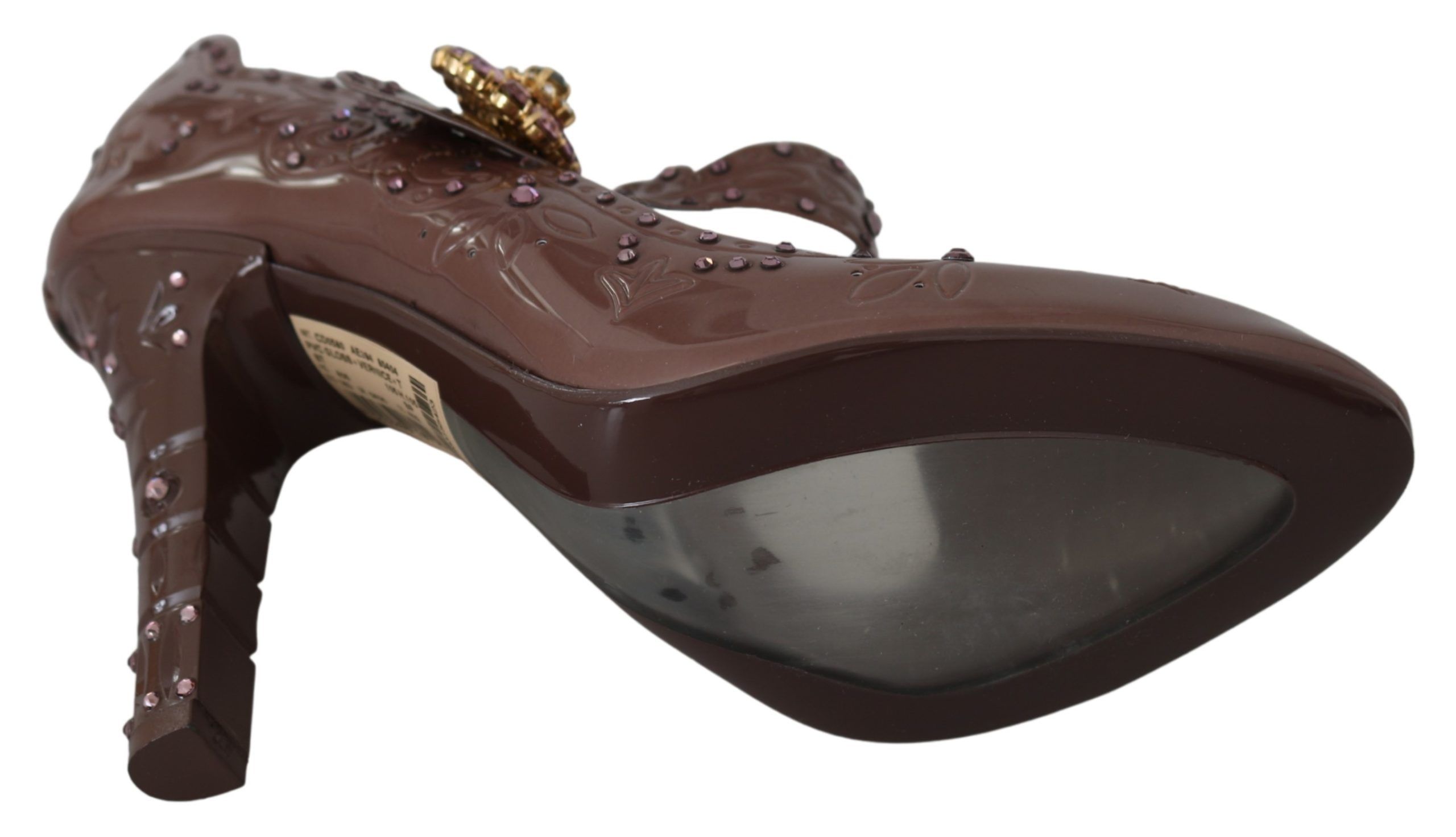 Dolce & Gabbana Brown Floral Crystal CINDERELLA Heels Shoes - Image 6