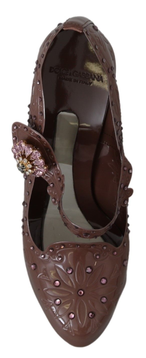 Dolce & Gabbana Brown Floral Crystal CINDERELLA Heels Shoes - Image 7