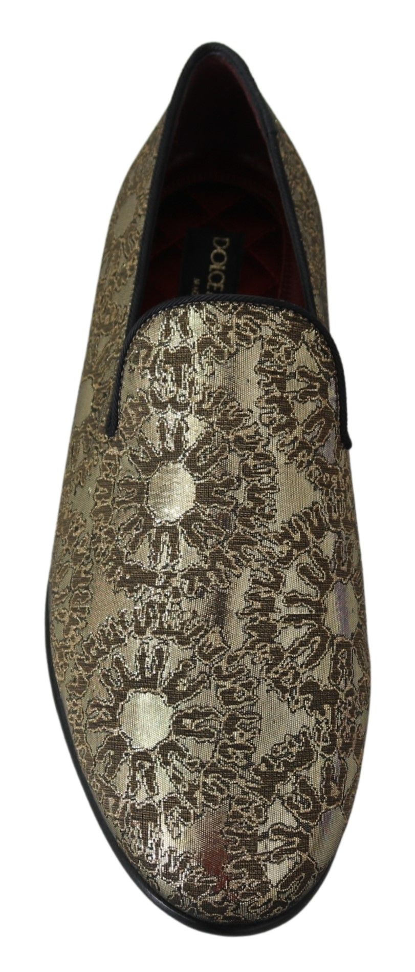 Dolce & Gabbana Gold Jacquard Flats Mens Loafers Shoes - Image 2