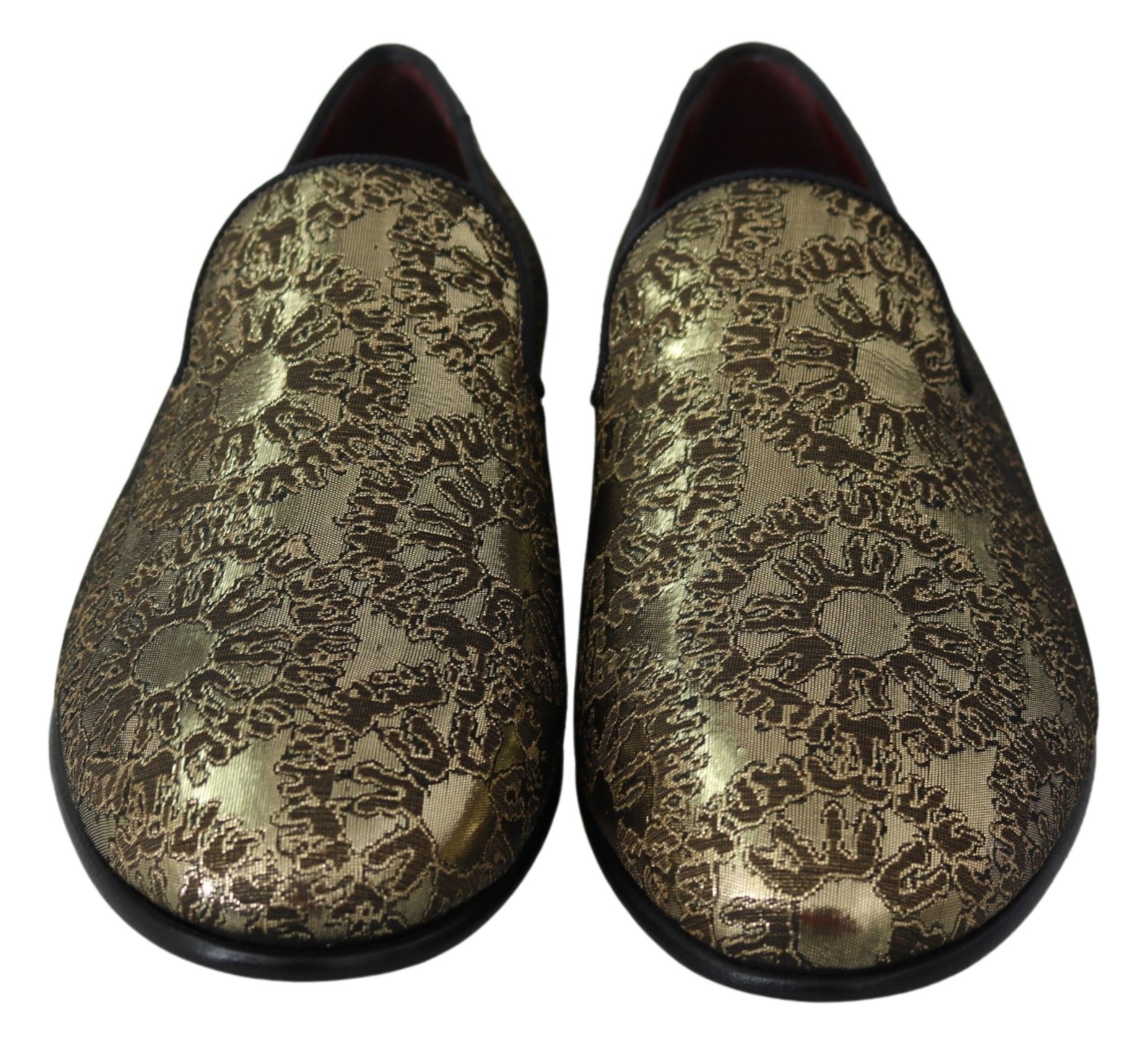 Dolce & Gabbana Gold Jacquard Flats Mens Loafers Shoes - Image 3