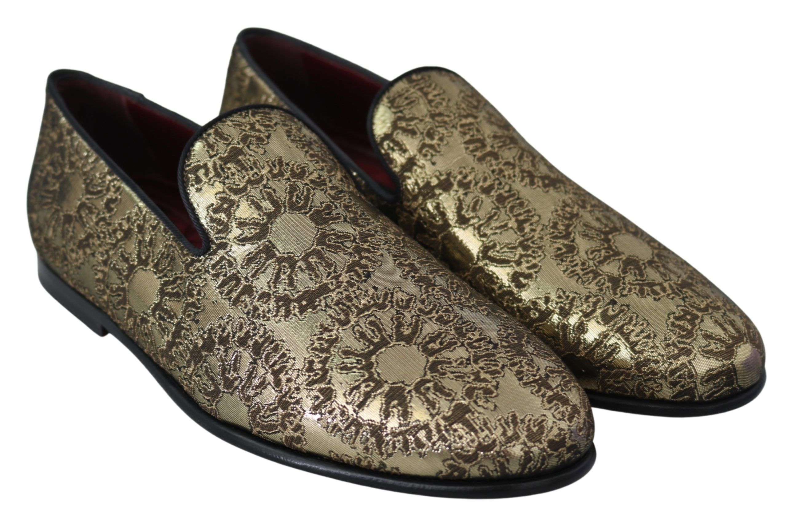 Dolce & Gabbana Gold Jacquard Flats Mens Loafers Shoes - Image 4