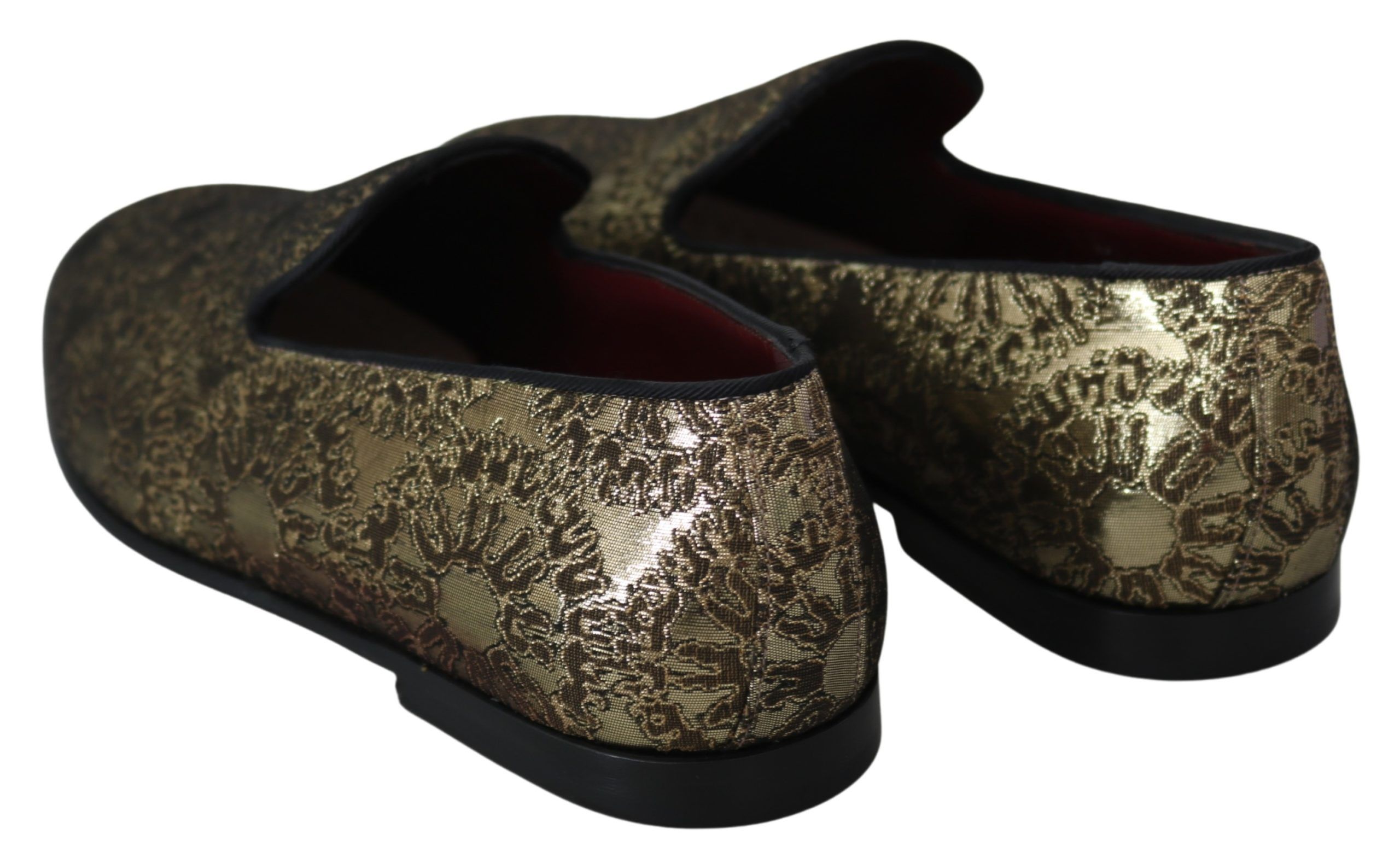 Dolce & Gabbana Gold Jacquard Flats Mens Loafers Shoes - Image 5
