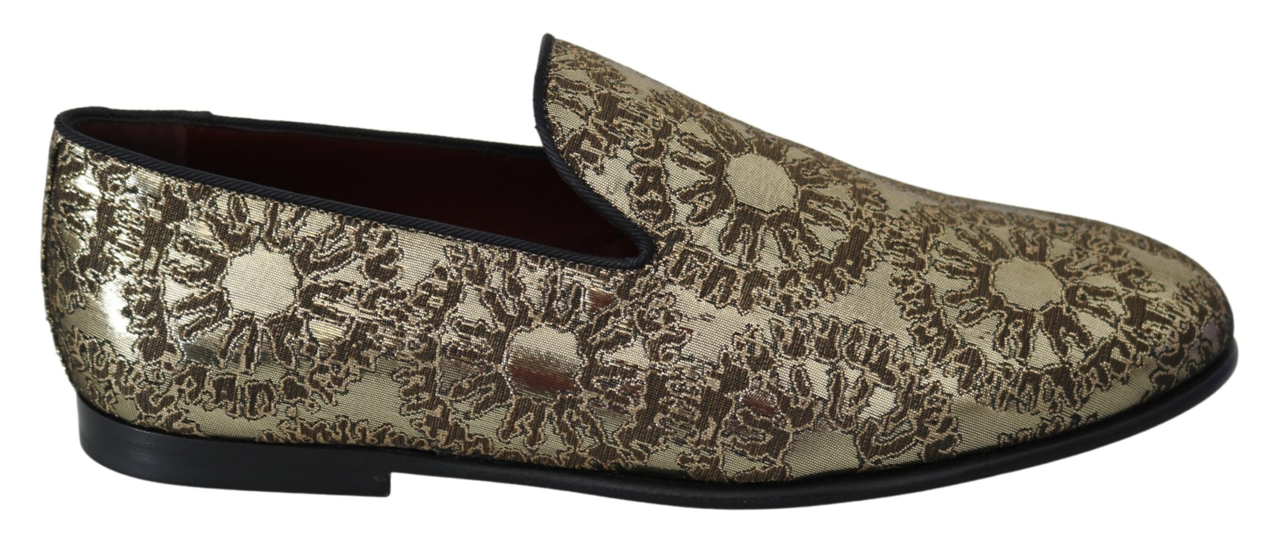 Dolce & Gabbana Gold Jacquard Flats Mens Loafers Shoes - Image 6