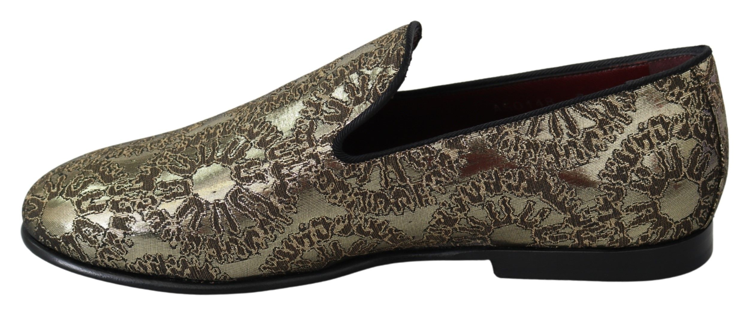 Dolce & Gabbana Gold Jacquard Flats Mens Loafers Shoes - Image 7