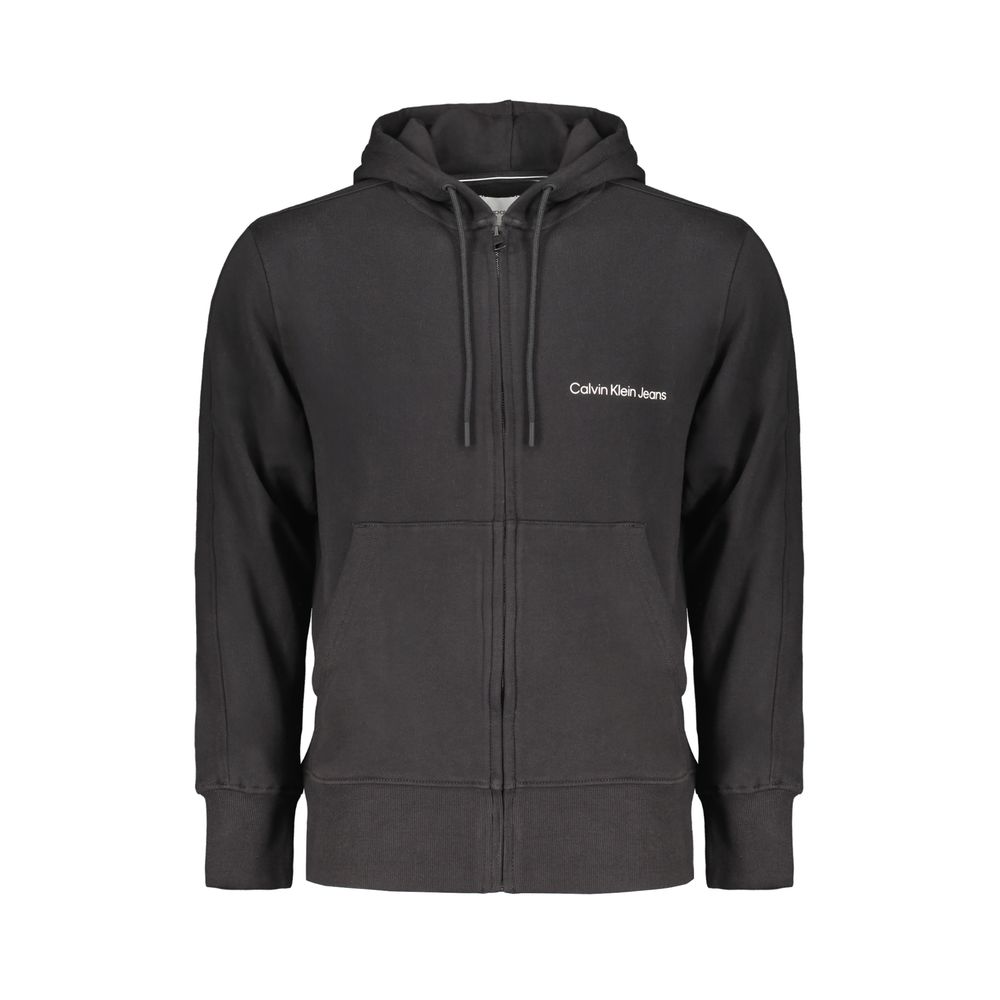 Calvin Klein Black Cotton Men Sweater with Hood and Central Pockets