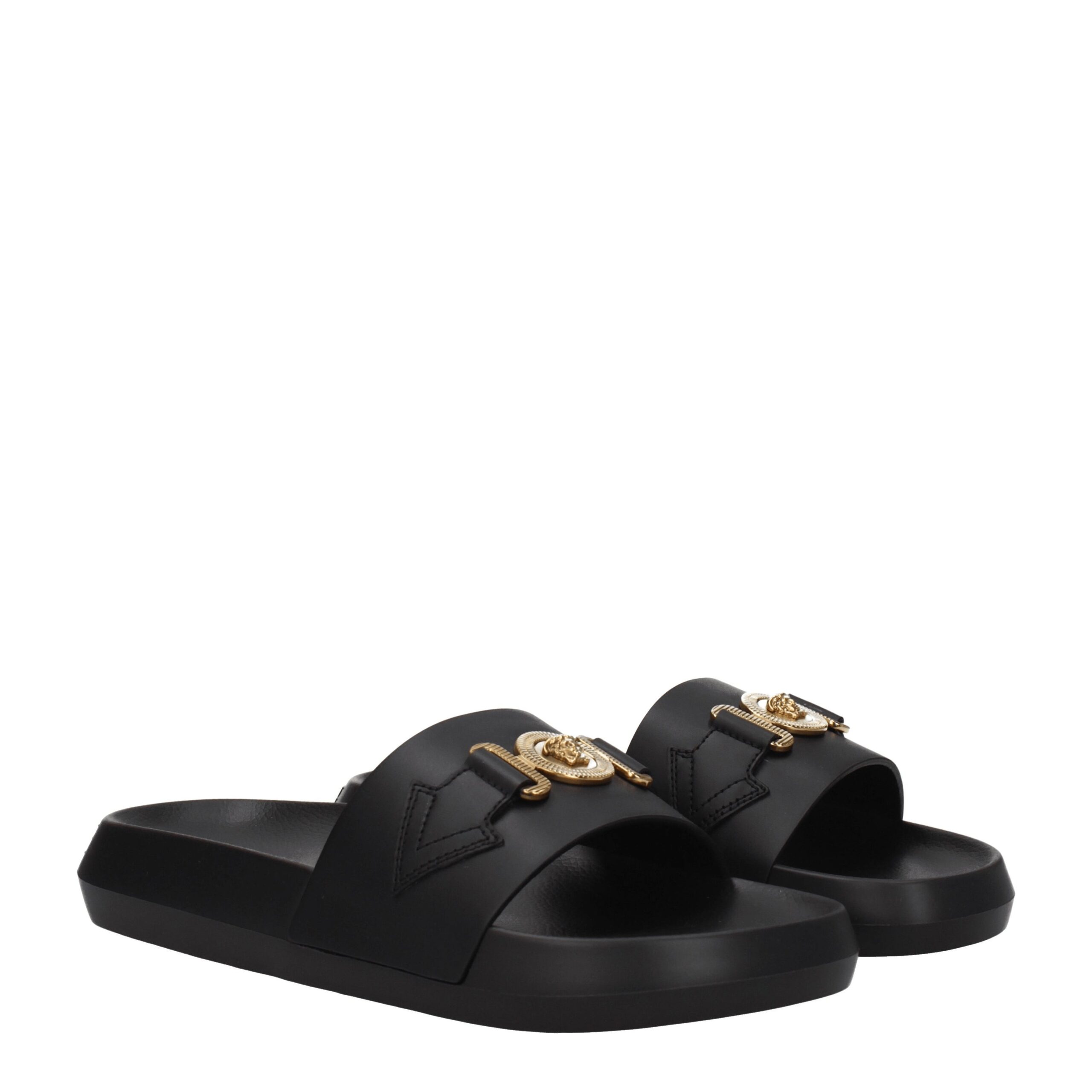 Versace Black Leather Slippers - Image 2