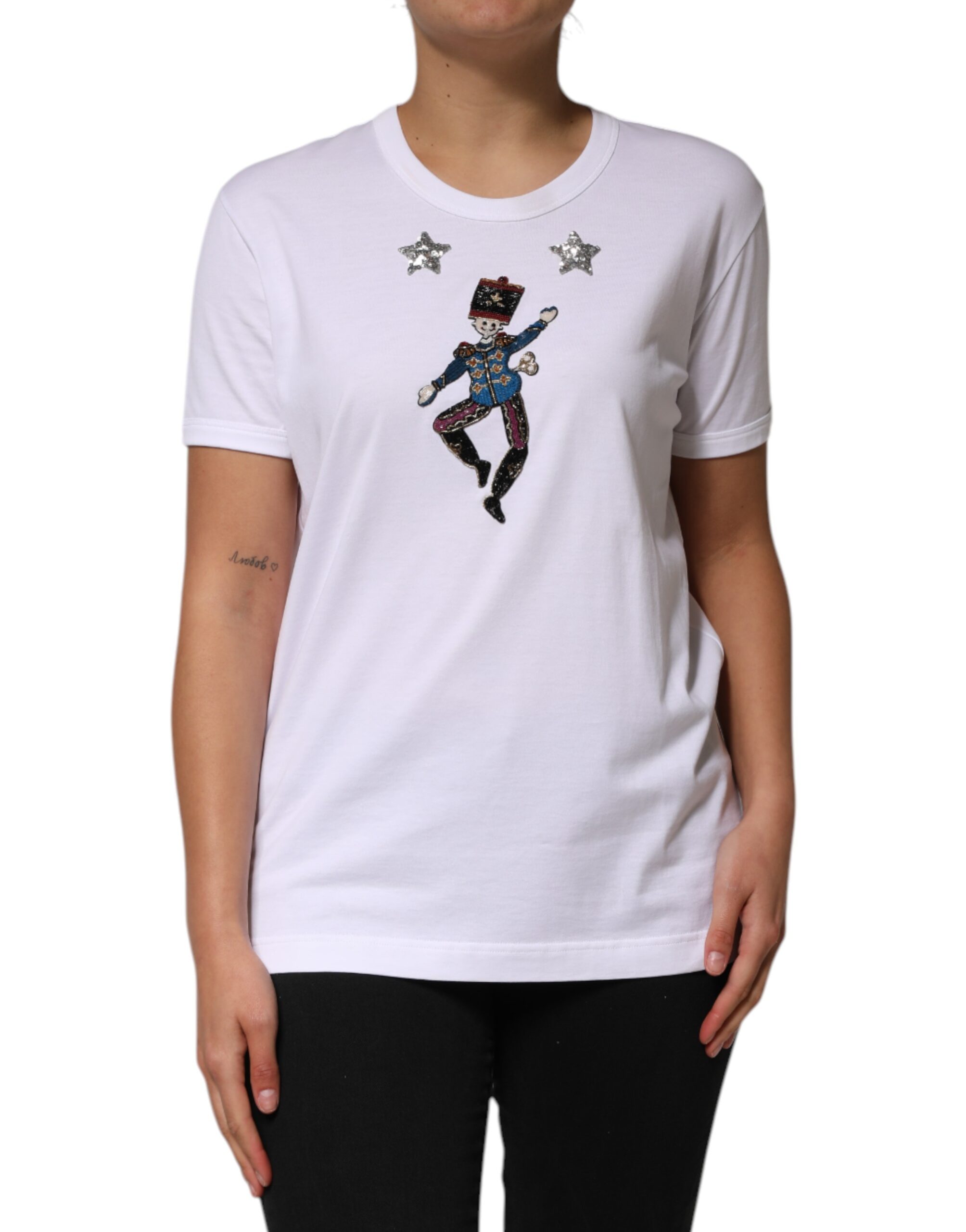 Dolce & Gabbana White Cotton Sequin Embellished Top T-shirt - Image 2