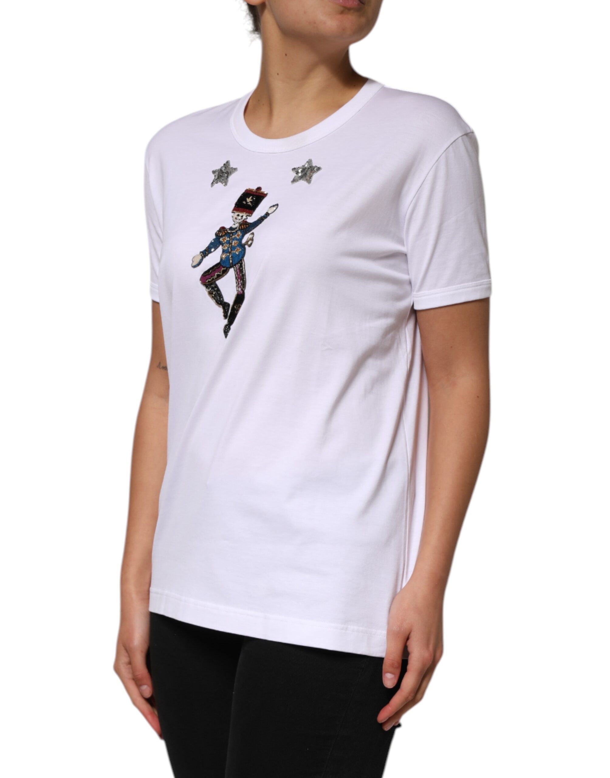 Dolce & Gabbana White Cotton Sequin Embellished Top T-shirt - Image 3