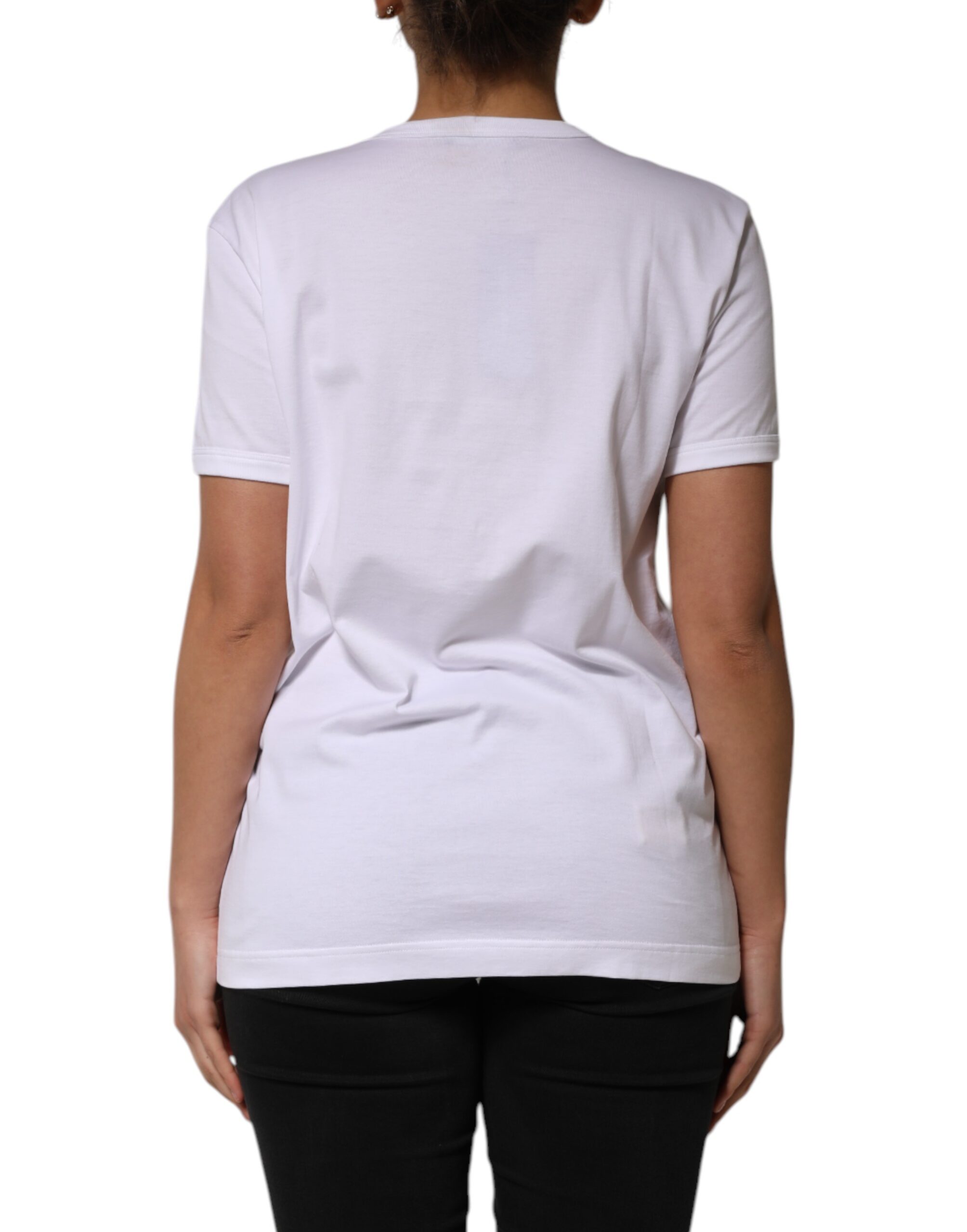 Dolce & Gabbana White Cotton Sequin Embellished Top T-shirt - Image 4