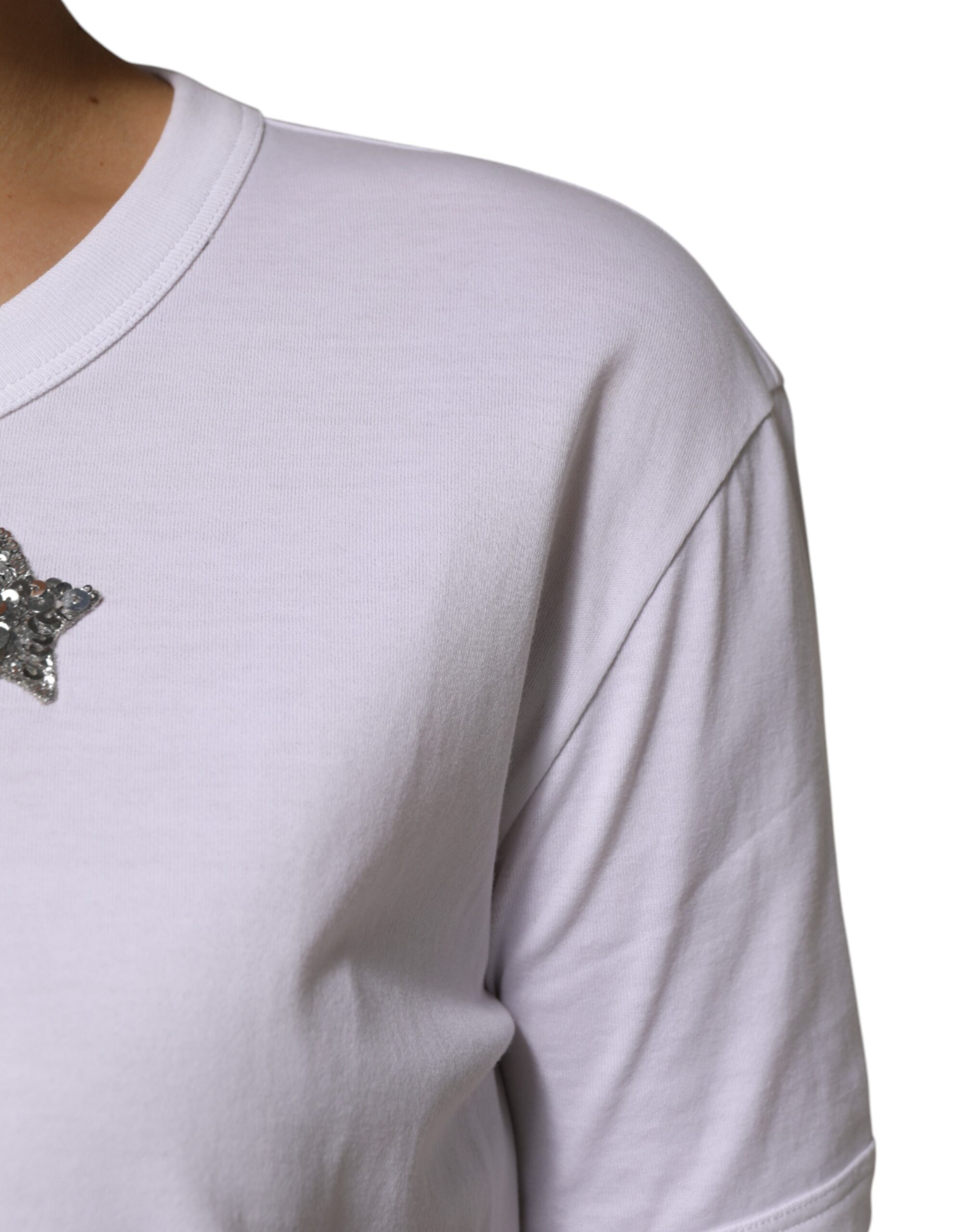 Dolce & Gabbana White Cotton Sequin Embellished Top T-shirt - Image 5