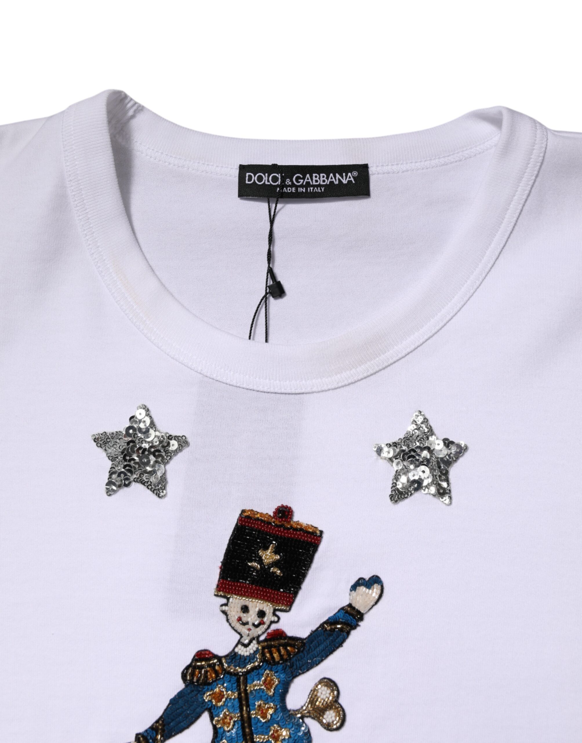 Dolce & Gabbana White Cotton Sequin Embellished Top T-shirt - Image 6