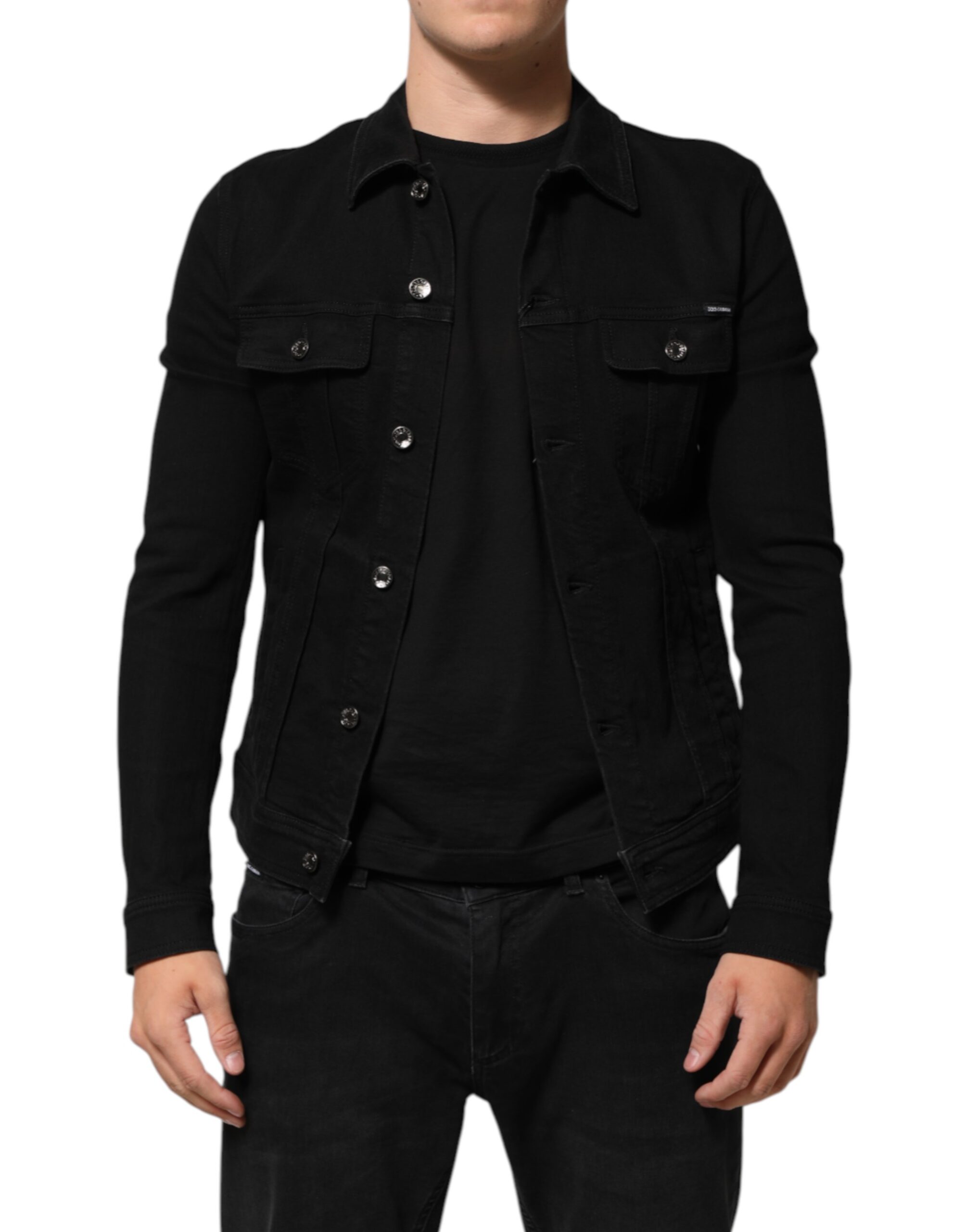 Dolce & Gabbana Black Cotton Denim Stretch Button Up Jacket - Image 2
