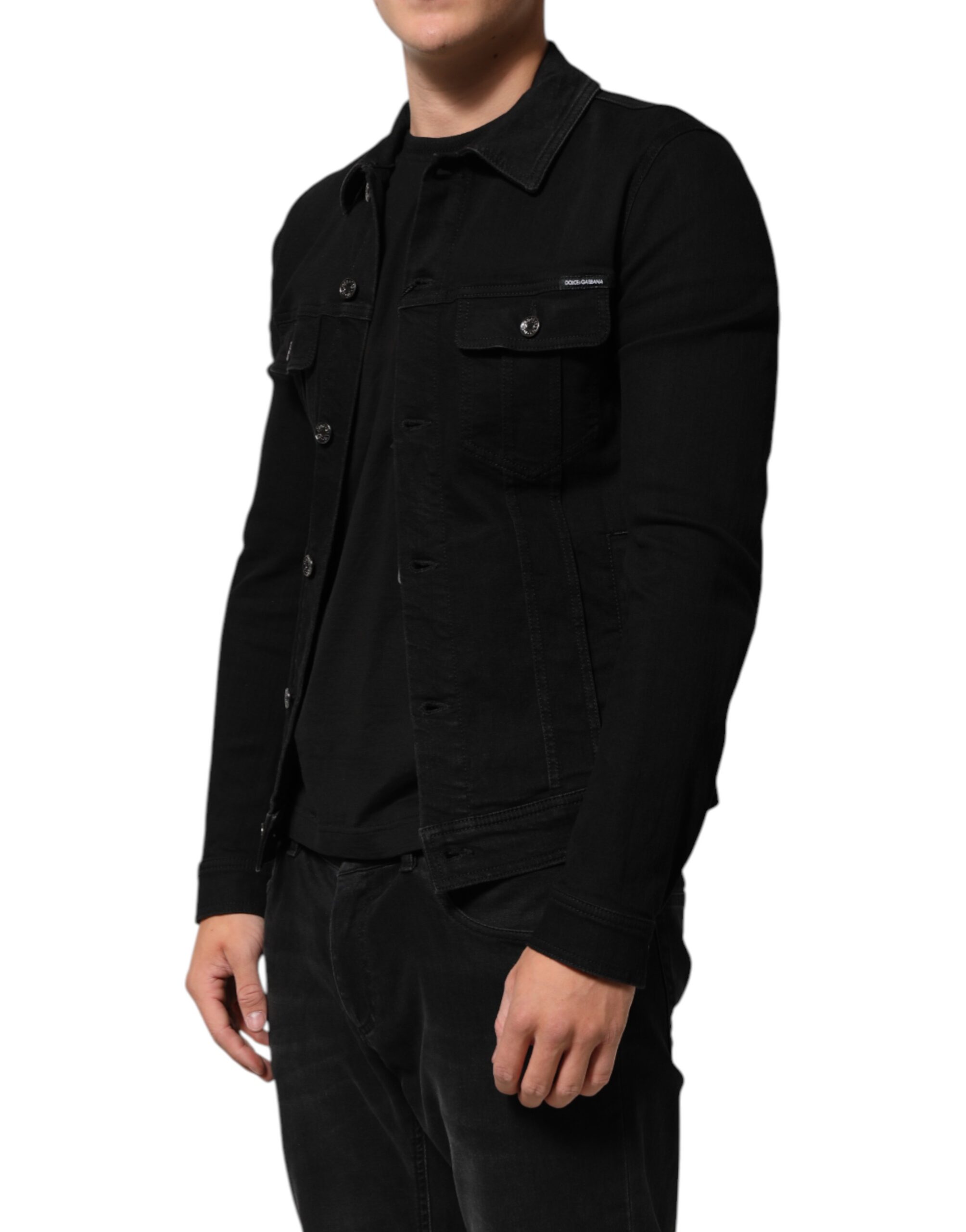 Dolce & Gabbana Black Cotton Denim Stretch Button Up Jacket - Image 3