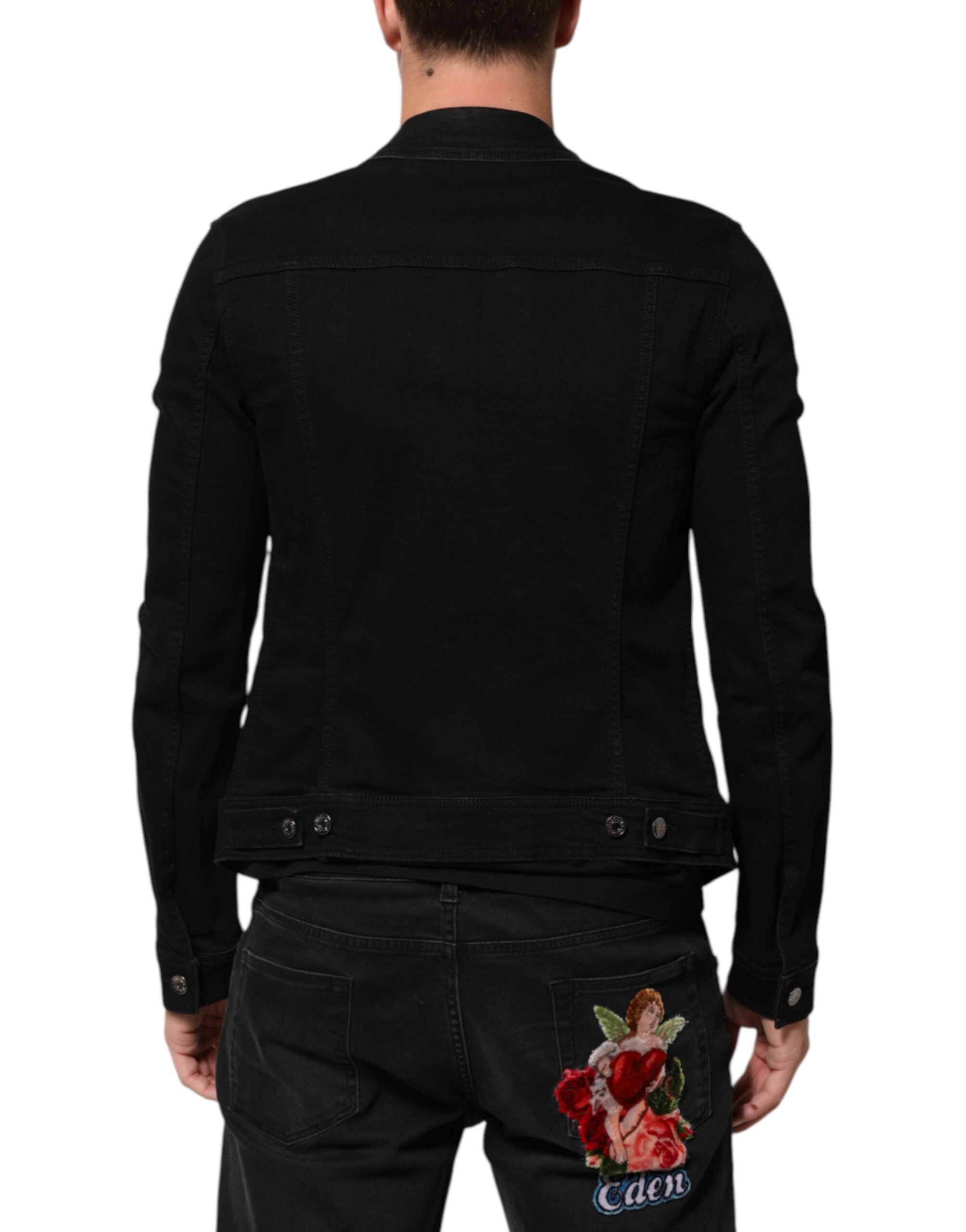 Dolce & Gabbana Black Cotton Denim Stretch Button Up Jacket - Image 4
