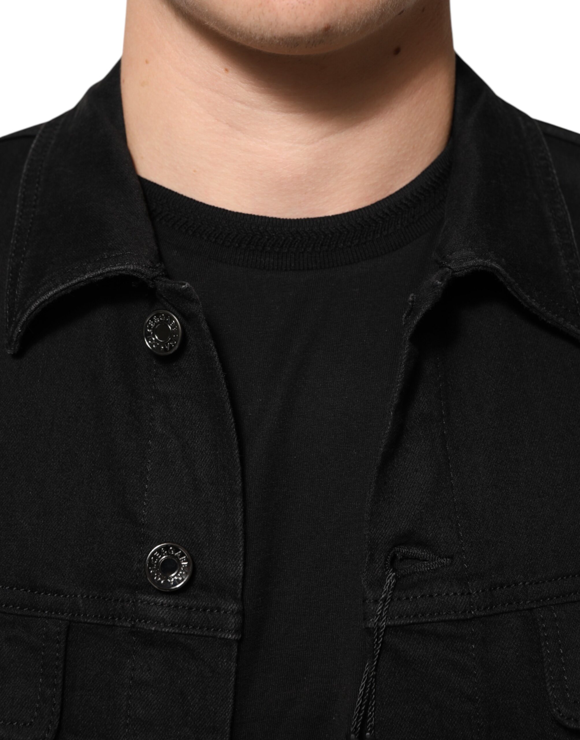 Dolce & Gabbana Black Cotton Denim Stretch Button Up Jacket - Image 5