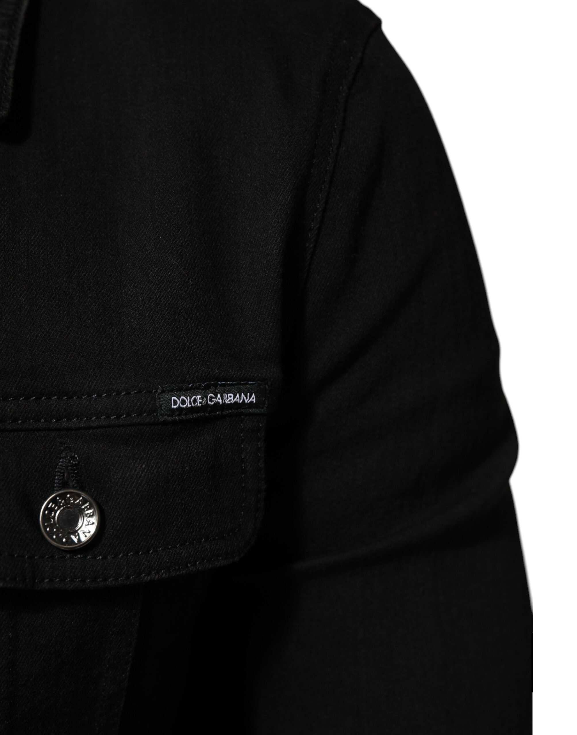 Dolce & Gabbana Black Cotton Denim Stretch Button Up Jacket - Image 6