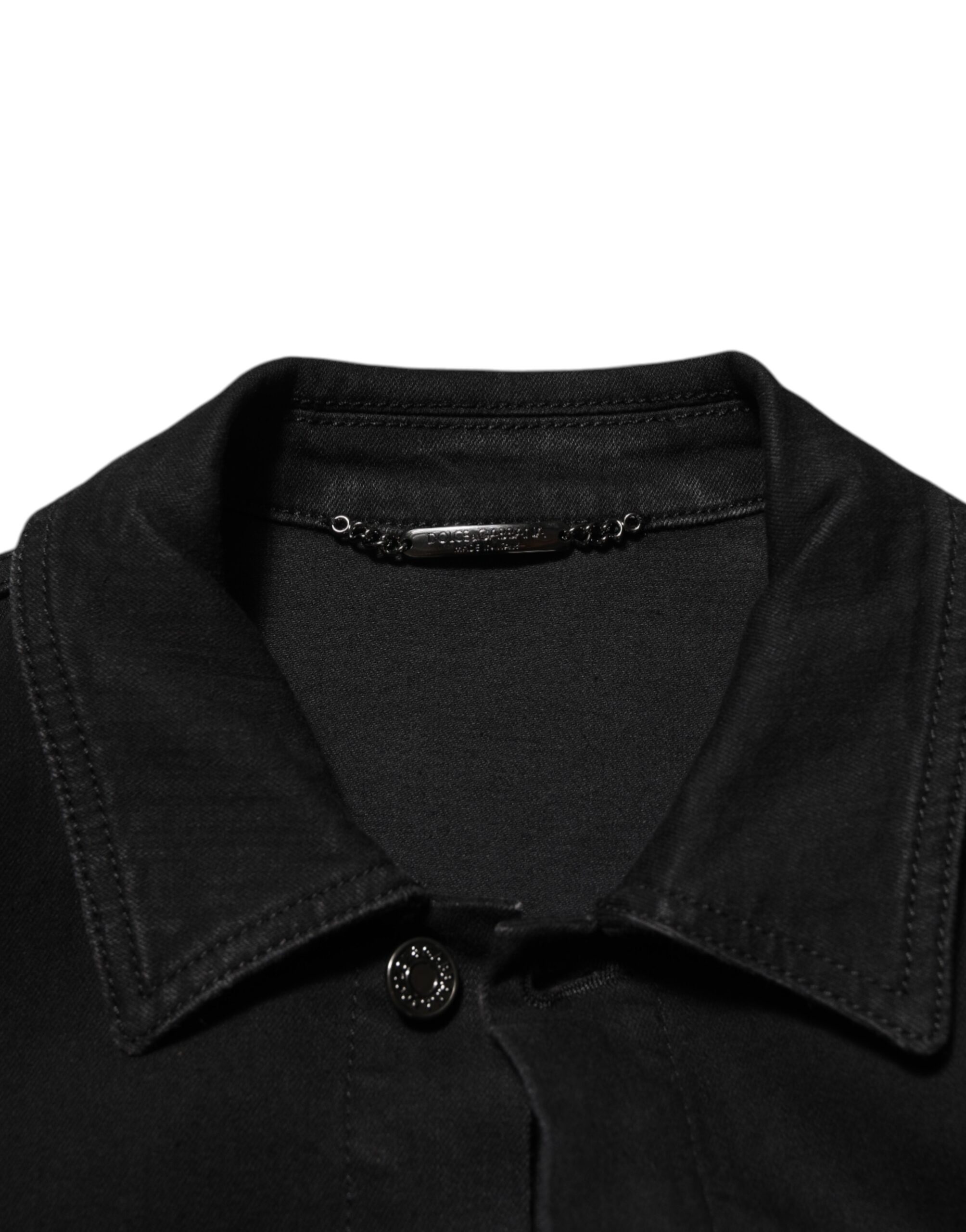 Dolce & Gabbana Black Cotton Denim Stretch Button Up Jacket - Image 7