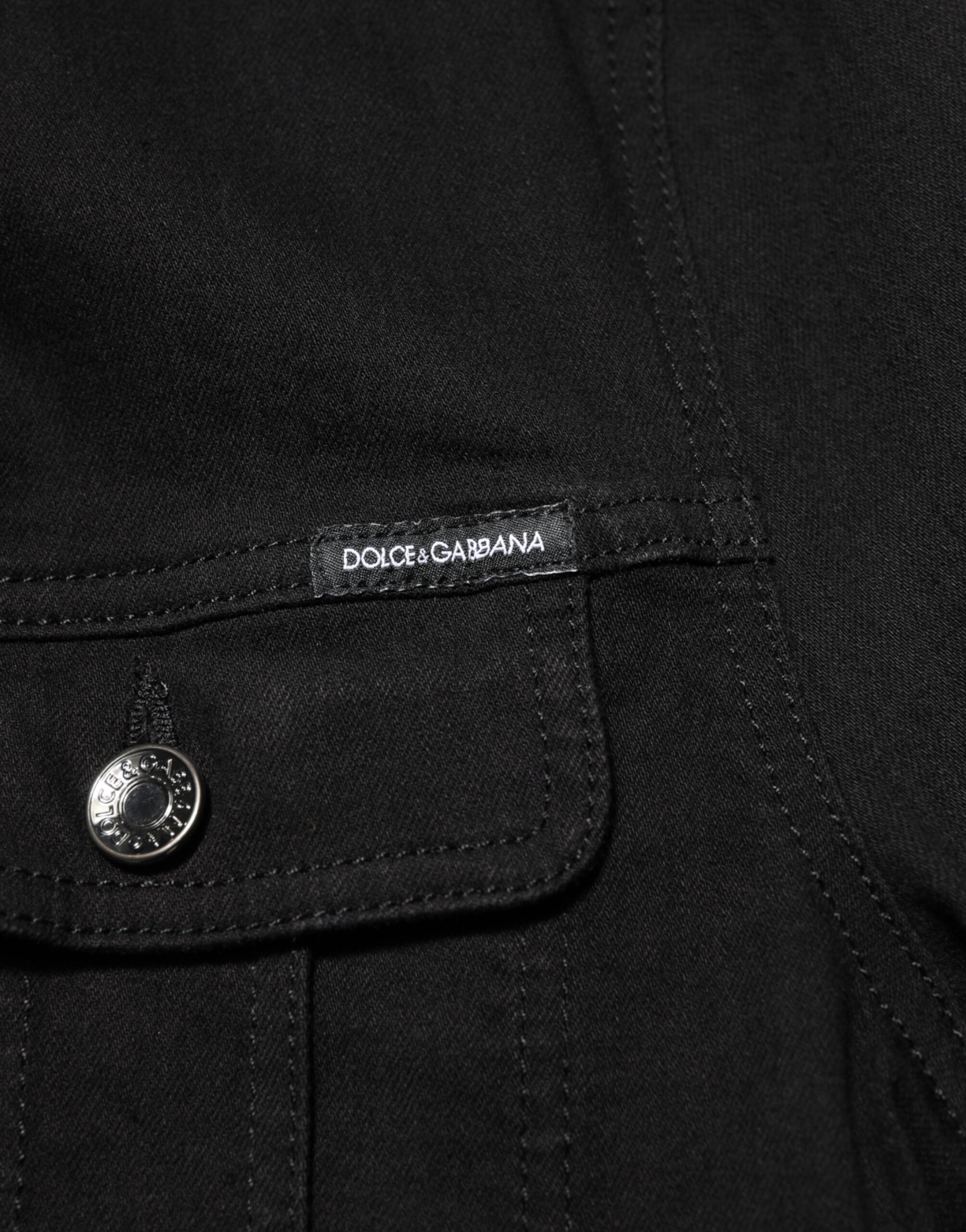 Dolce & Gabbana Black Cotton Denim Stretch Button Up Jacket - Image 8