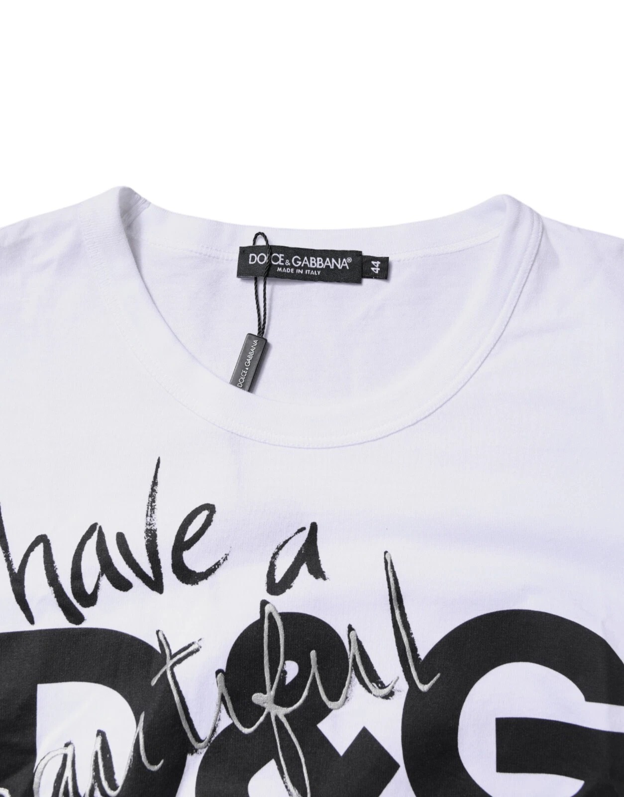 Dolce & Gabbana White Graphic Print Cotton Crew Neck T-shirt - Image 2