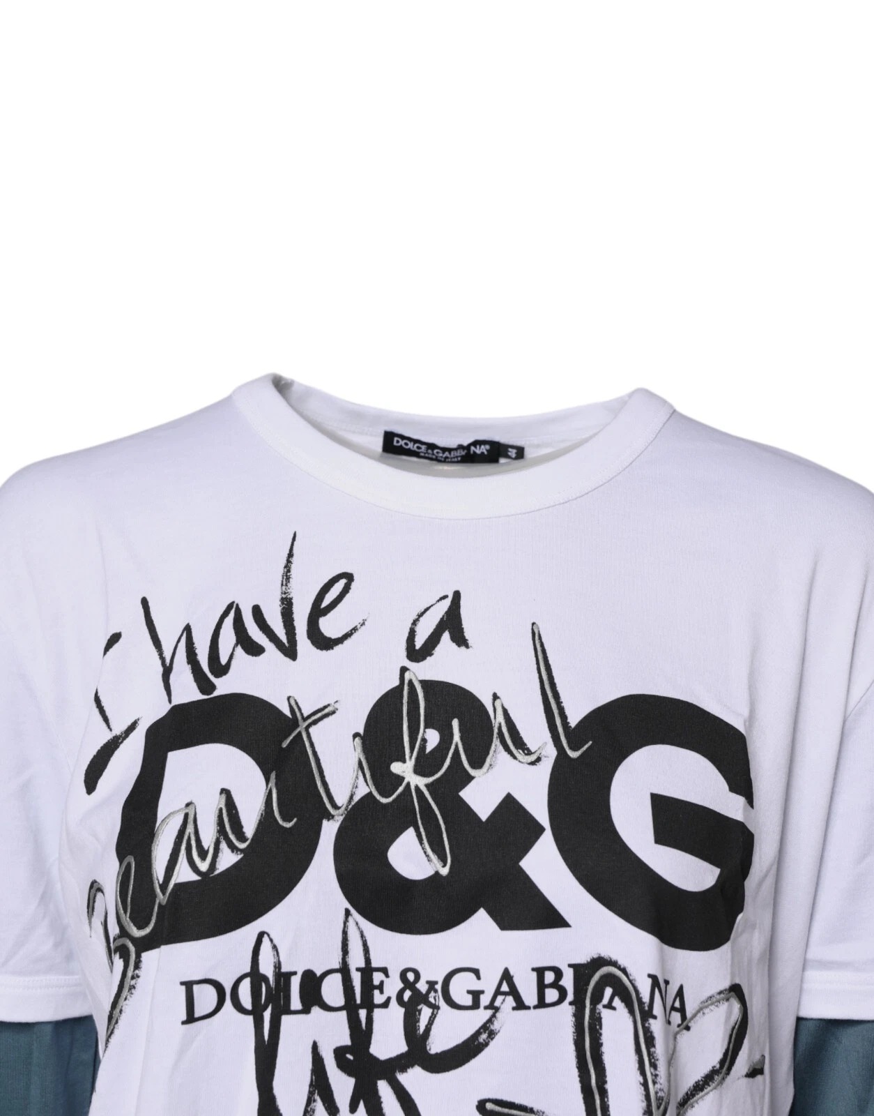 Dolce & Gabbana White Graphic Print Cotton Crew Neck T-shirt - Image 5