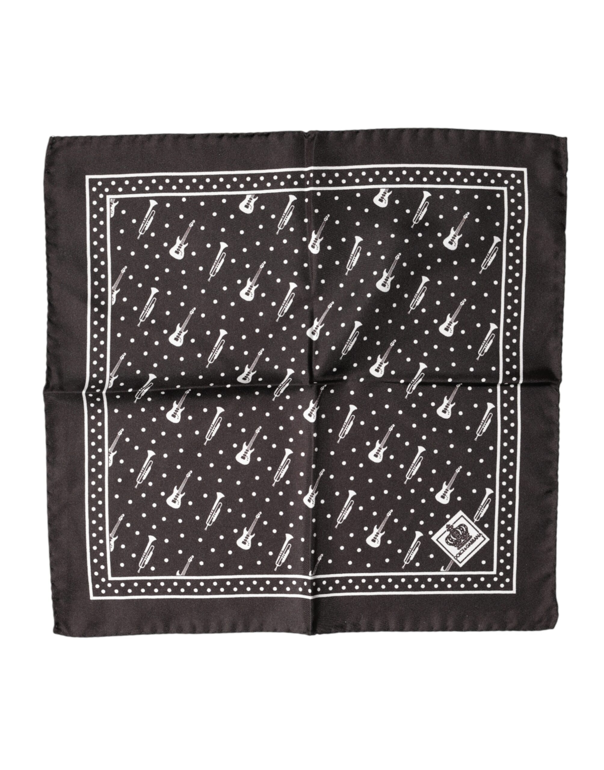Dolce & Gabbana Black Guitar Trumpet Men Handkerchief Scarf - Image 2