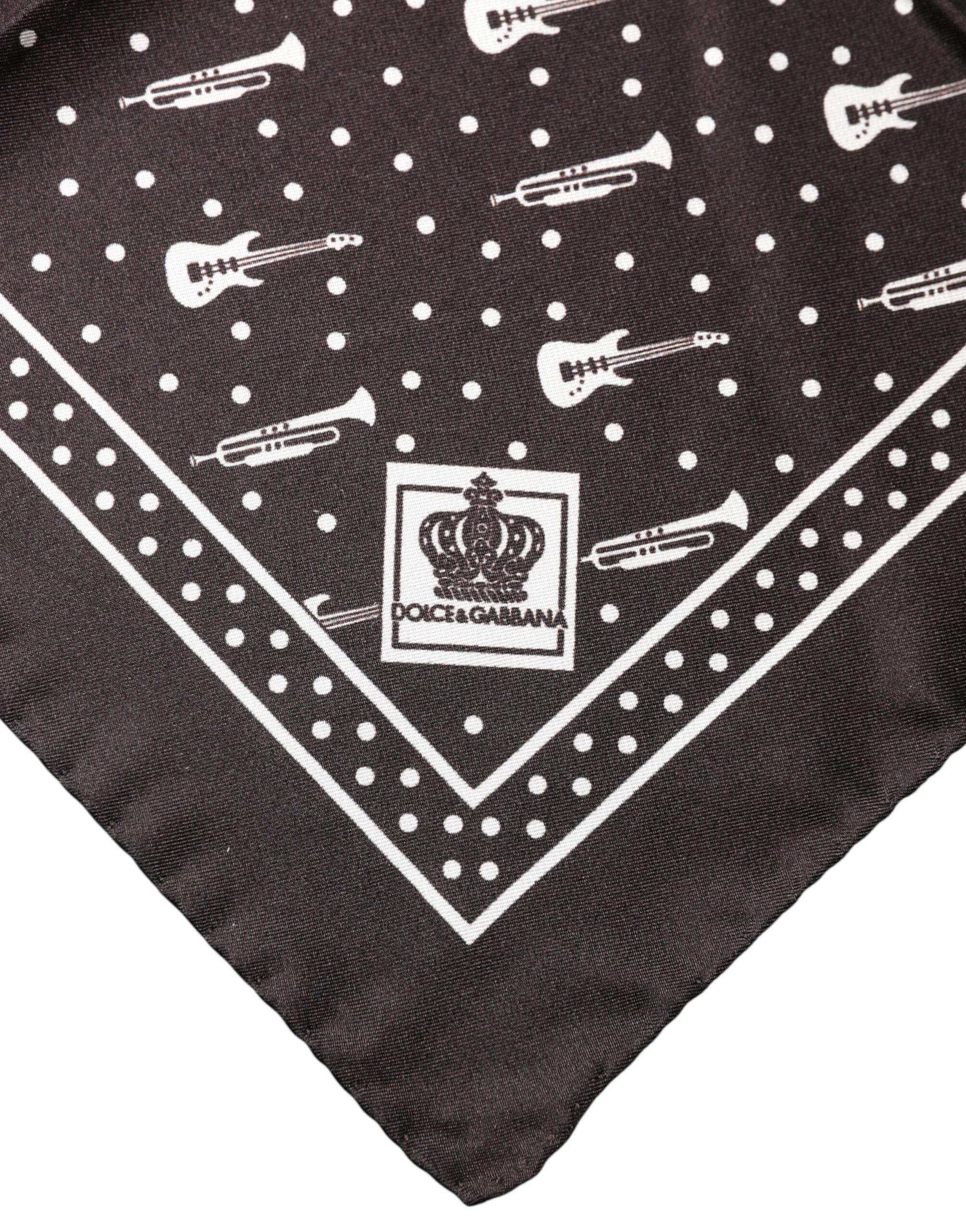 Dolce & Gabbana Black Guitar Trumpet Men Handkerchief Scarf - Image 3