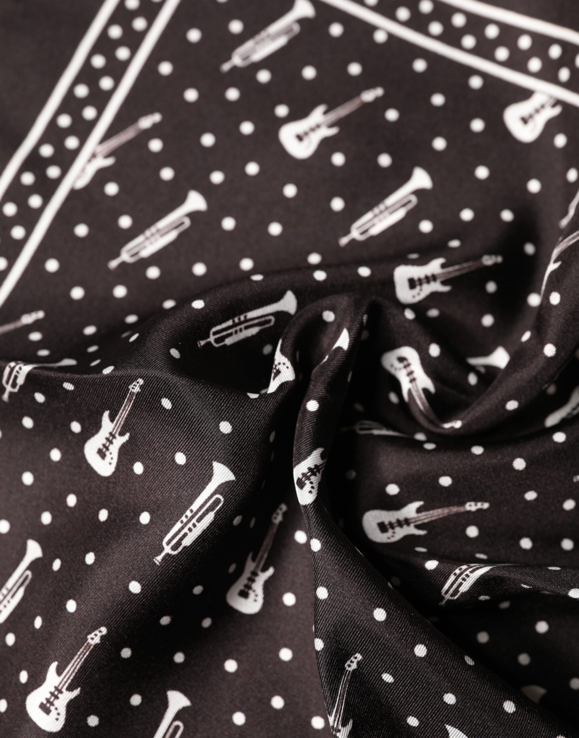 Dolce & Gabbana Black Guitar Trumpet Men Handkerchief Scarf - Image 4