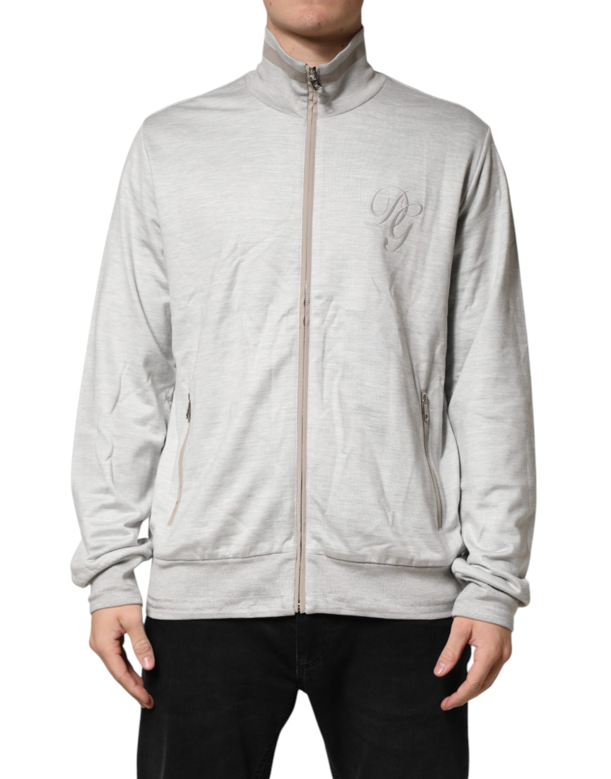 Dolce & Gabbana Light Gray Cotton Zipped Cardigan Sweater - Image 2