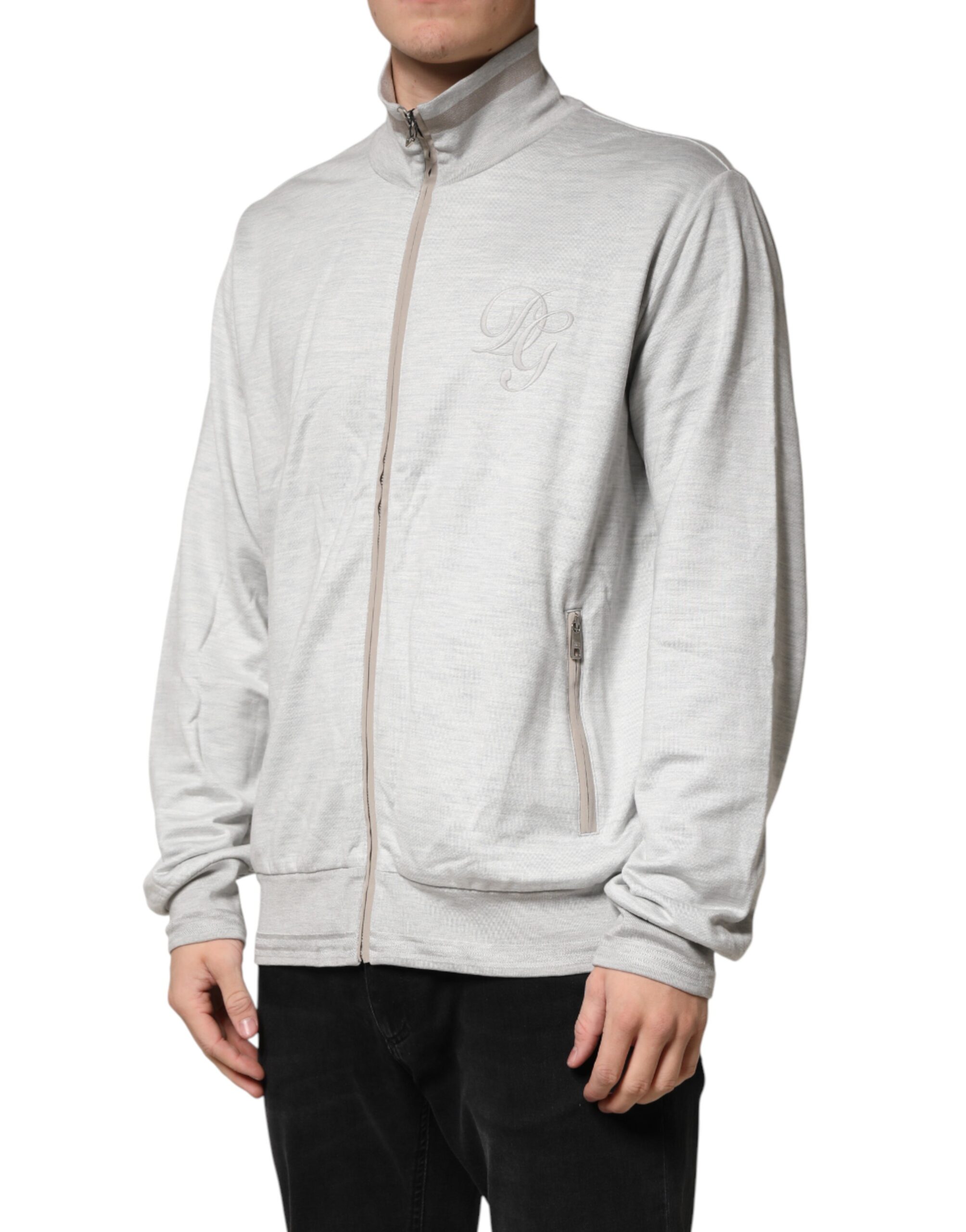 Dolce & Gabbana Light Gray Cotton Zipped Cardigan Sweater - Image 3