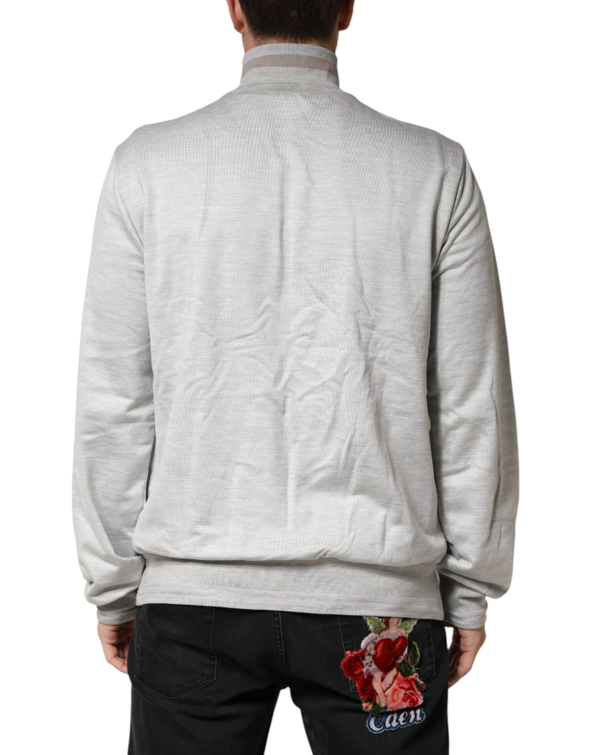 Dolce & Gabbana Light Gray Cotton Zipped Cardigan Sweater - Image 4