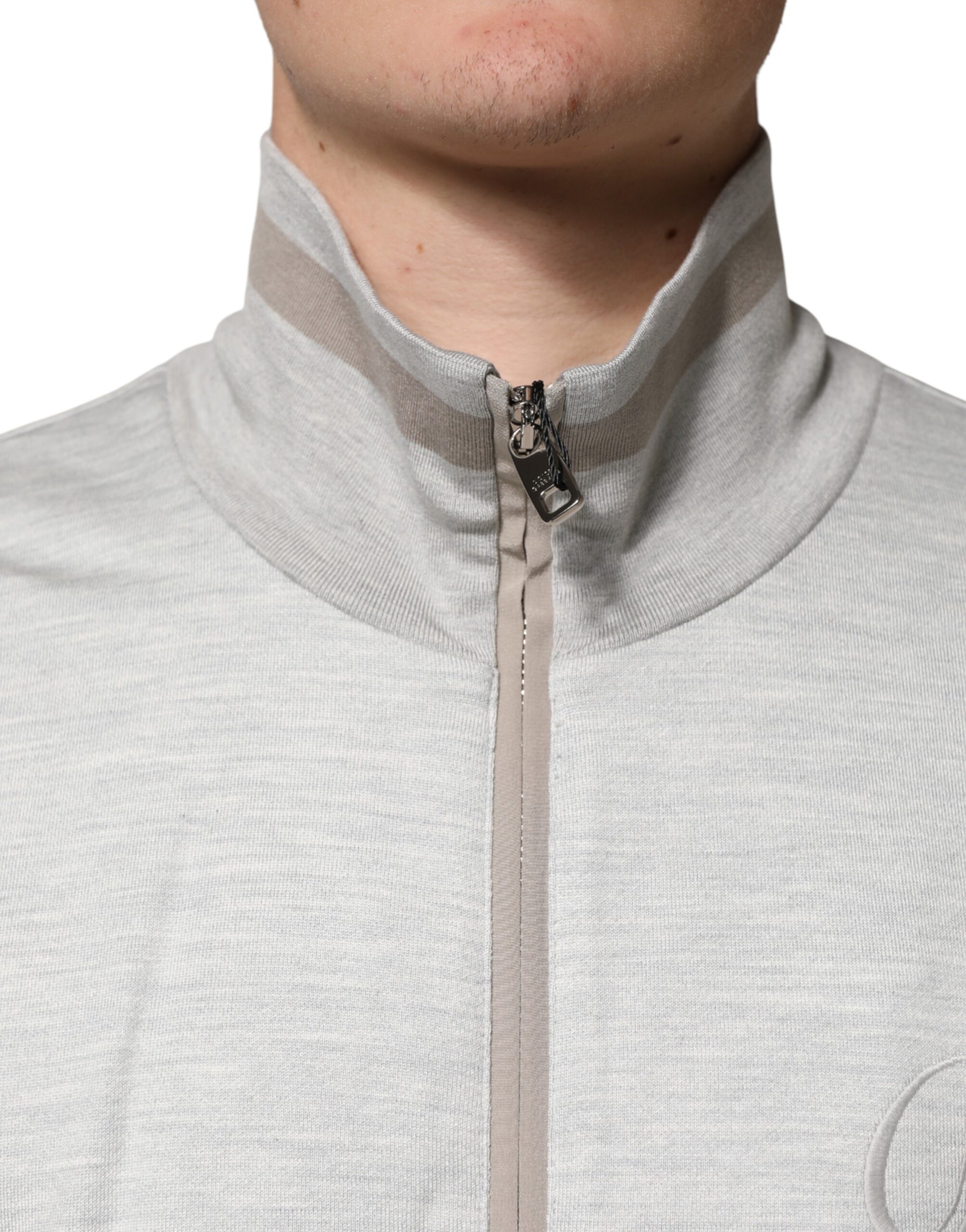 Dolce & Gabbana Light Gray Cotton Zipped Cardigan Sweater - Image 5