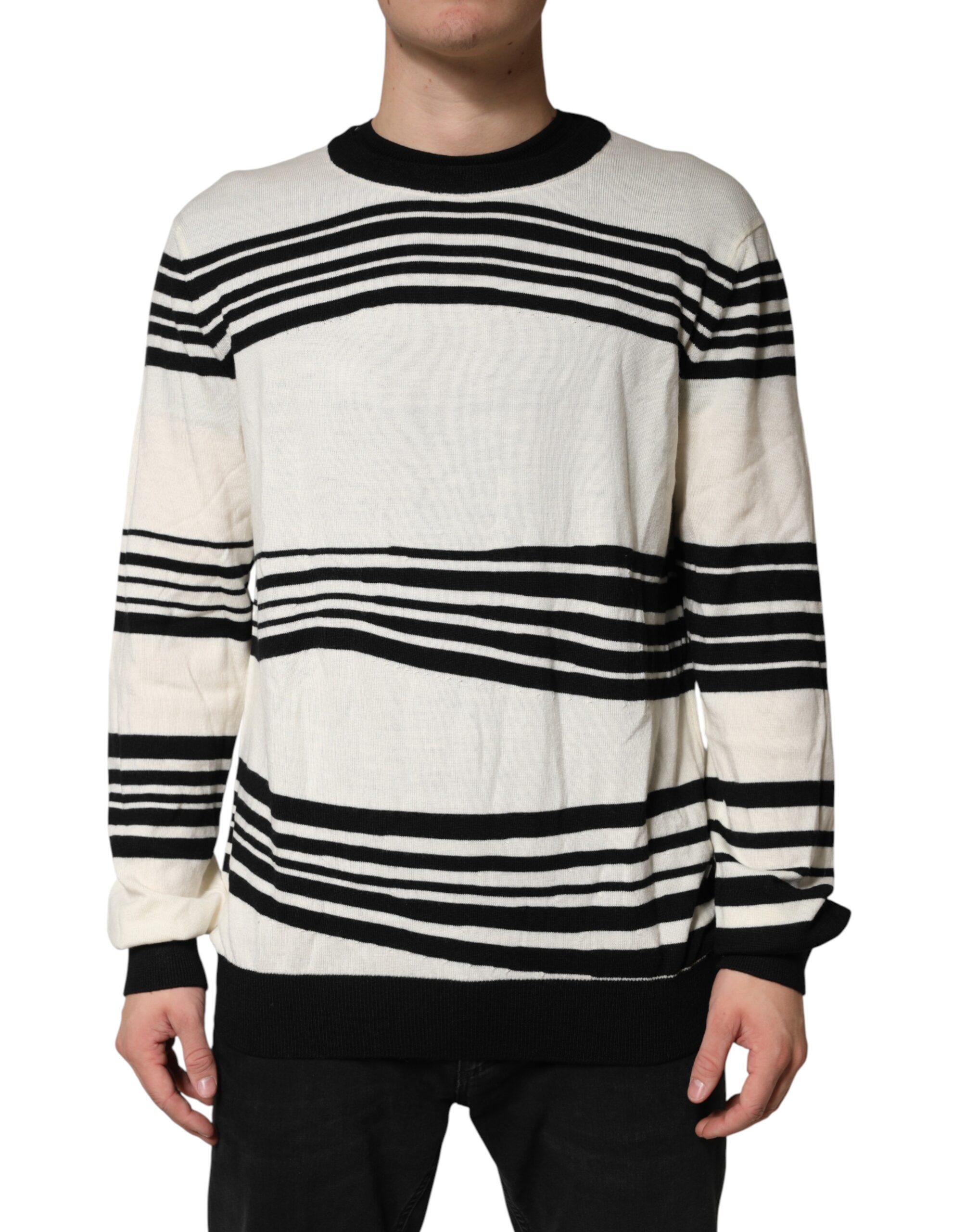 Dolce & Gabbana Black White Stripe CrewNeck Pullover Sweater - Image 2