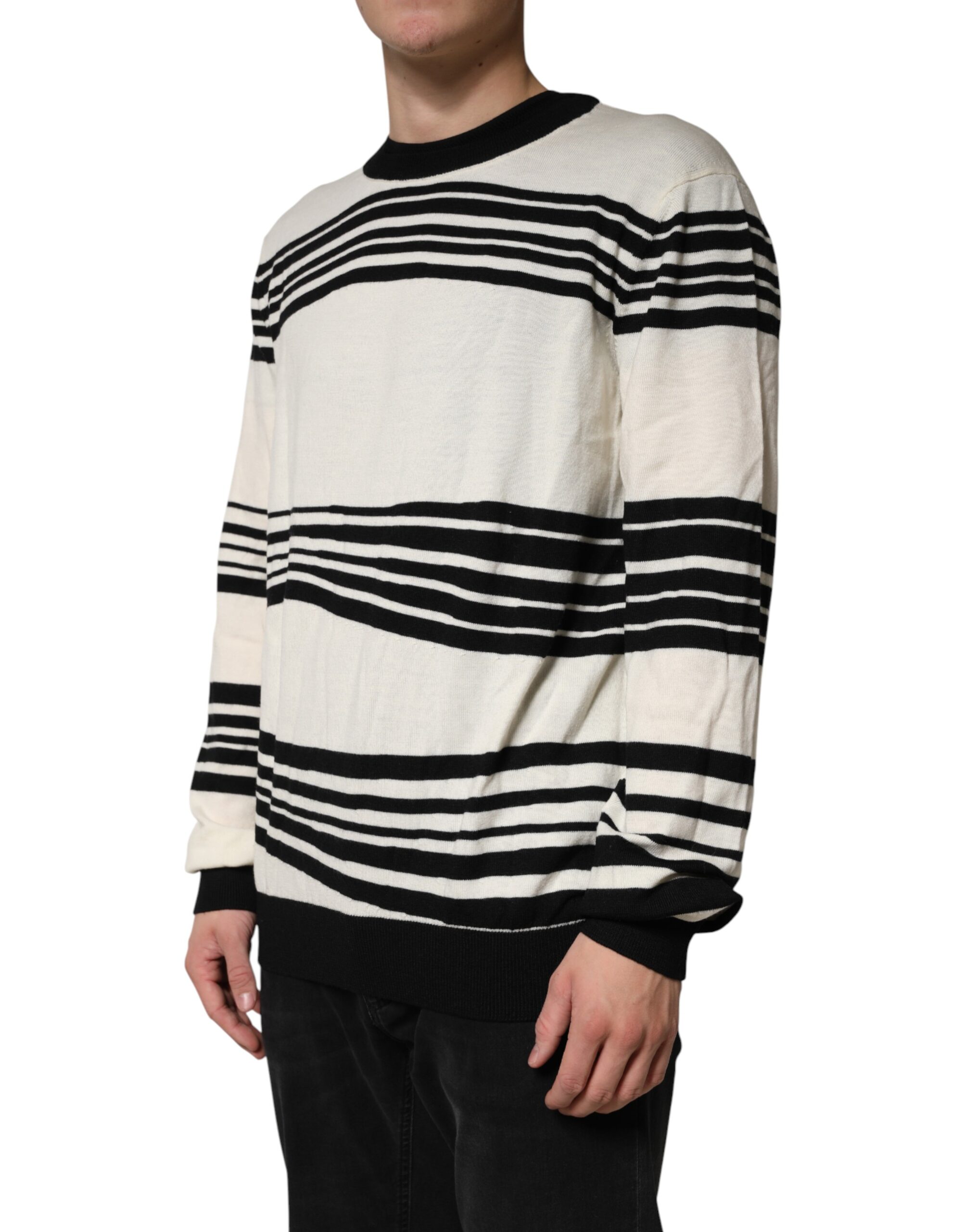 Dolce & Gabbana Black White Stripe CrewNeck Pullover Sweater - Image 3