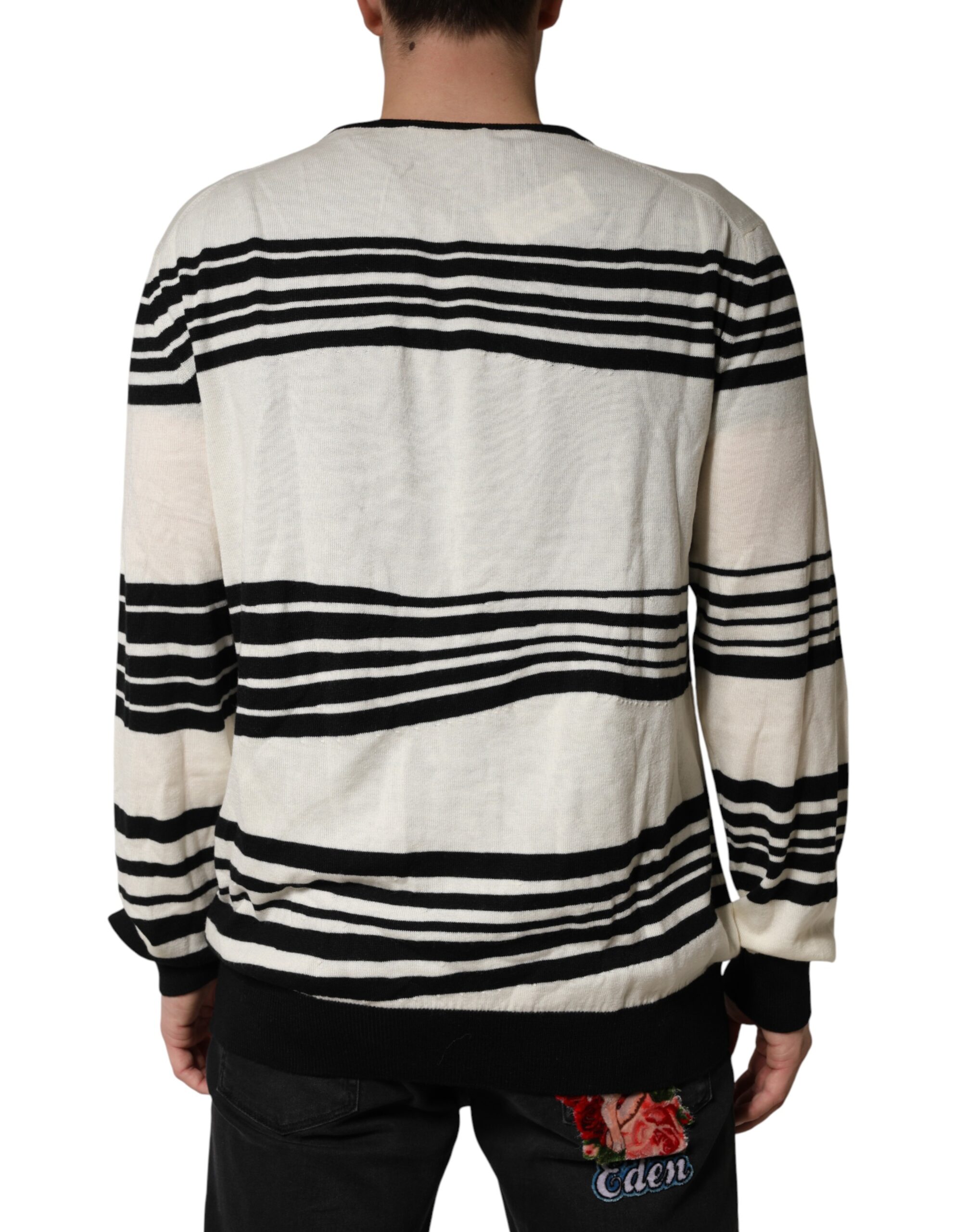 Dolce & Gabbana Black White Stripe CrewNeck Pullover Sweater - Image 4