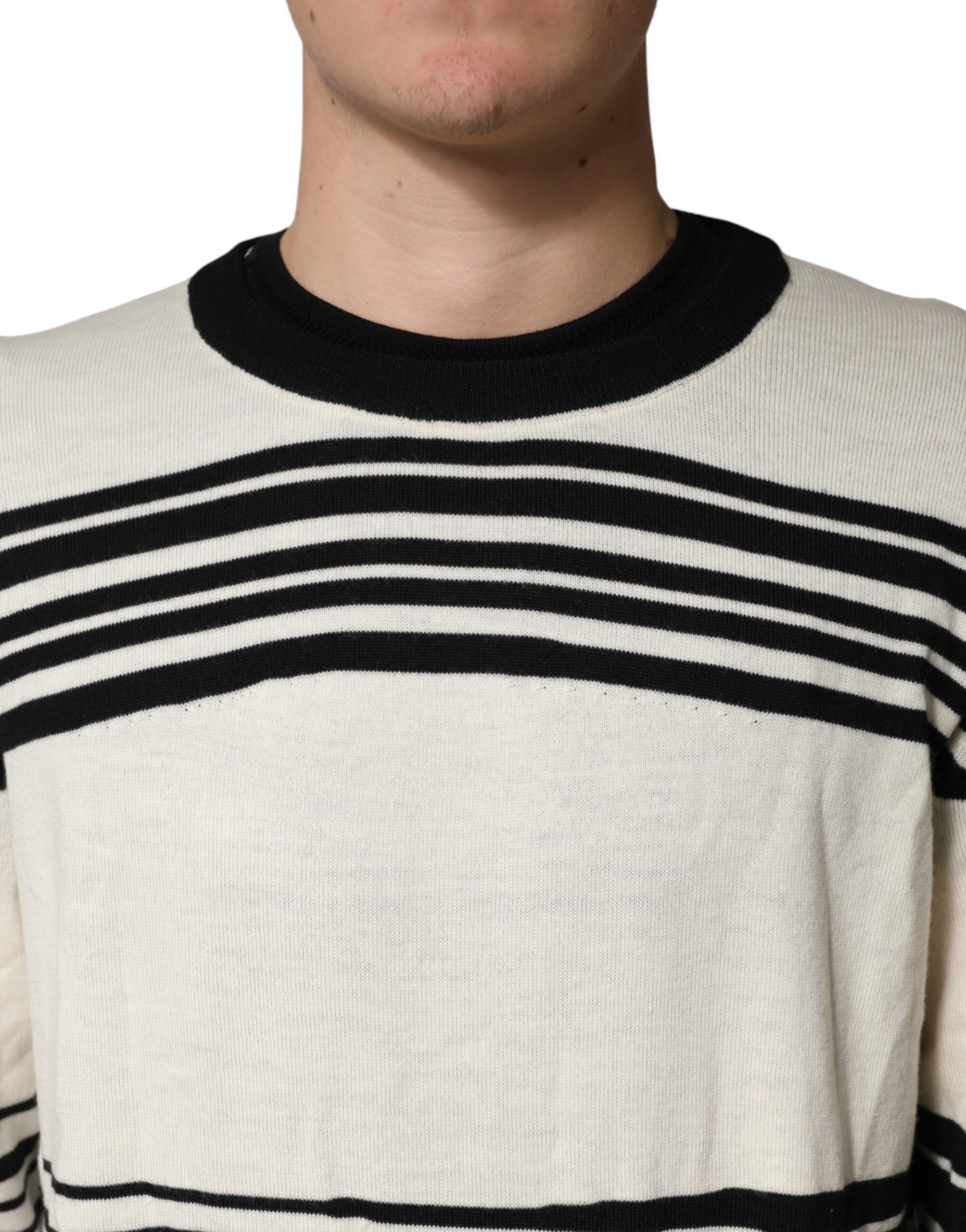 Dolce & Gabbana Black White Stripe CrewNeck Pullover Sweater - Image 5