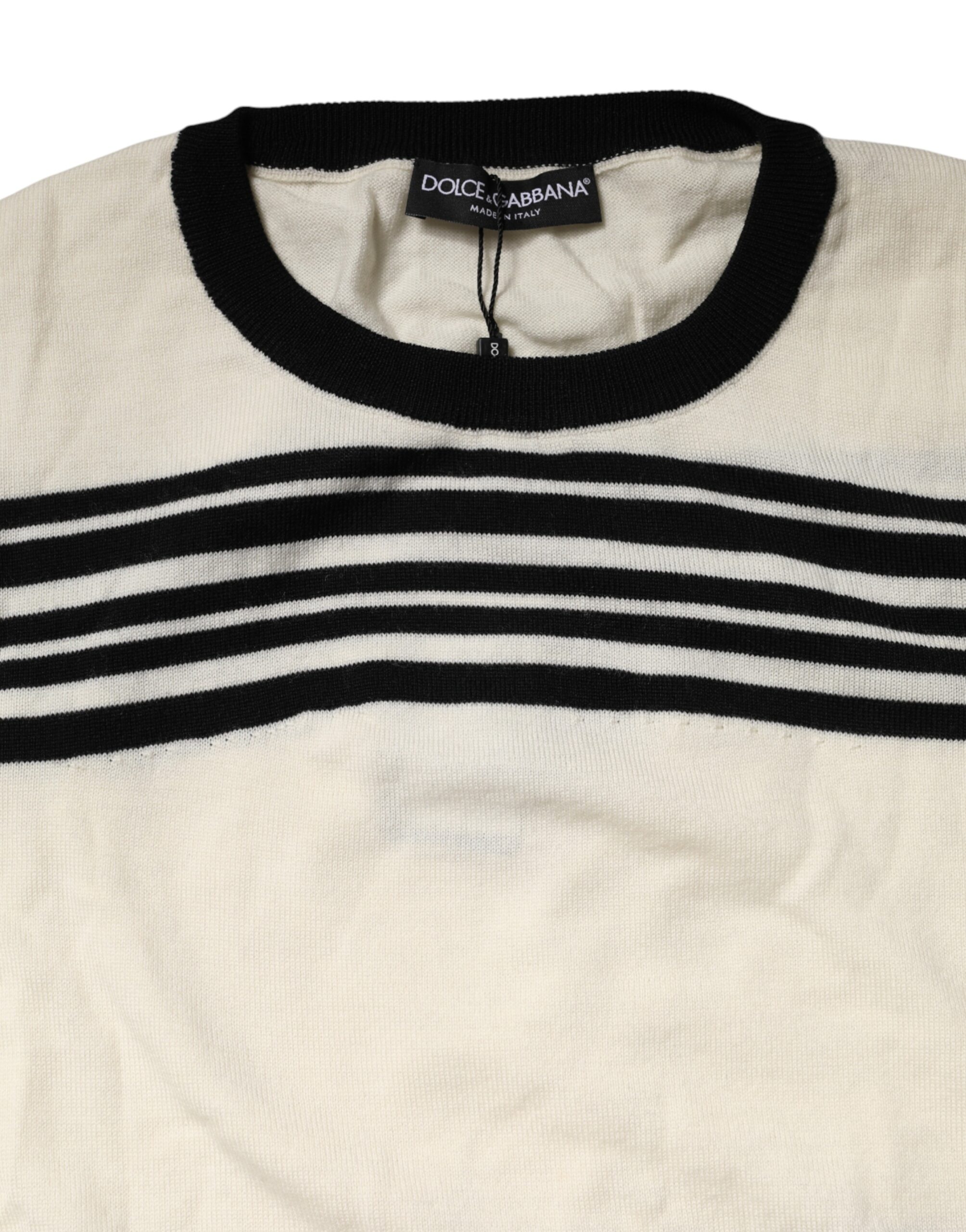Dolce & Gabbana Black White Stripe CrewNeck Pullover Sweater - Image 7