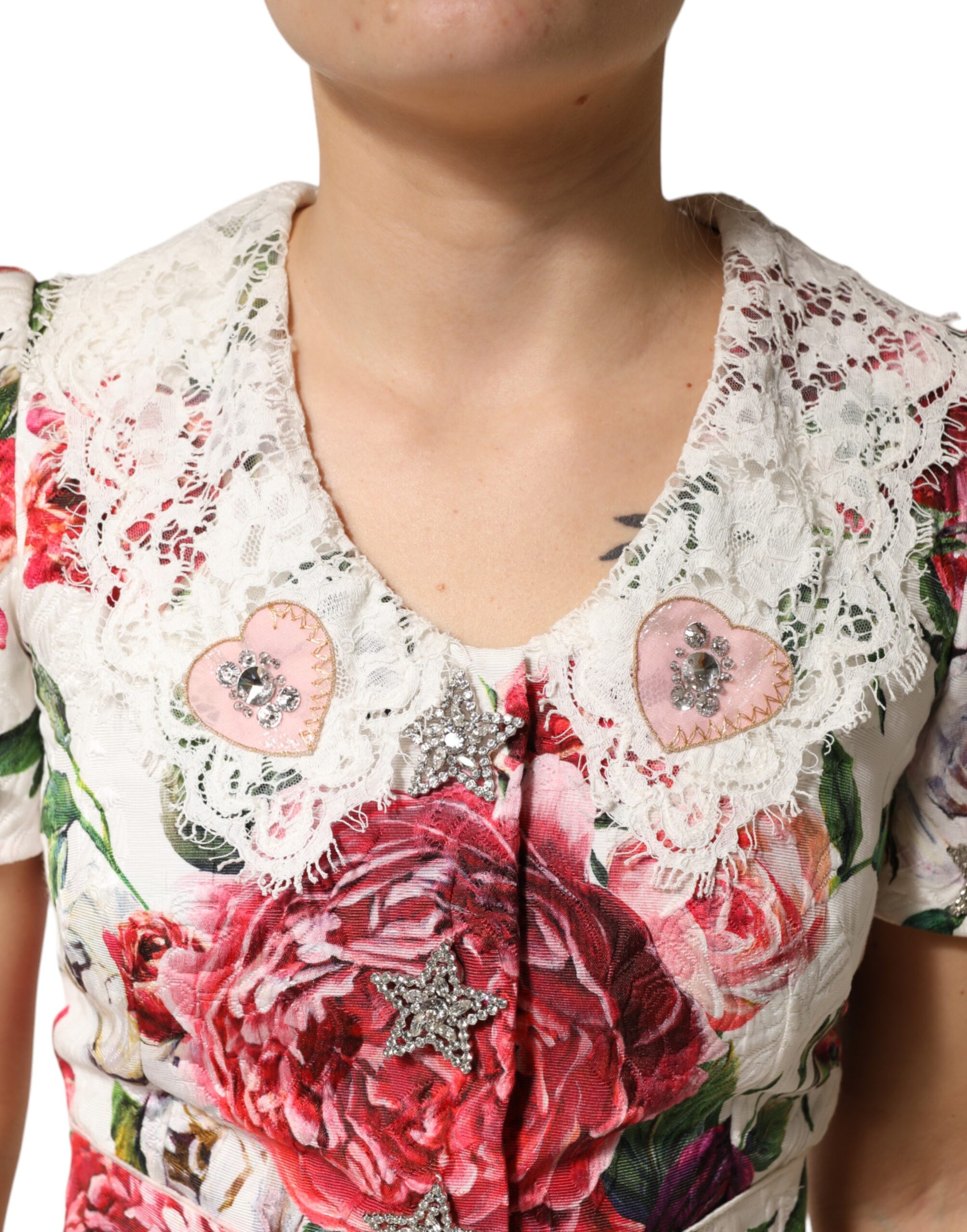 Dolce & Gabbana White Floral Embellished Sheath Mini Dress - Image 5