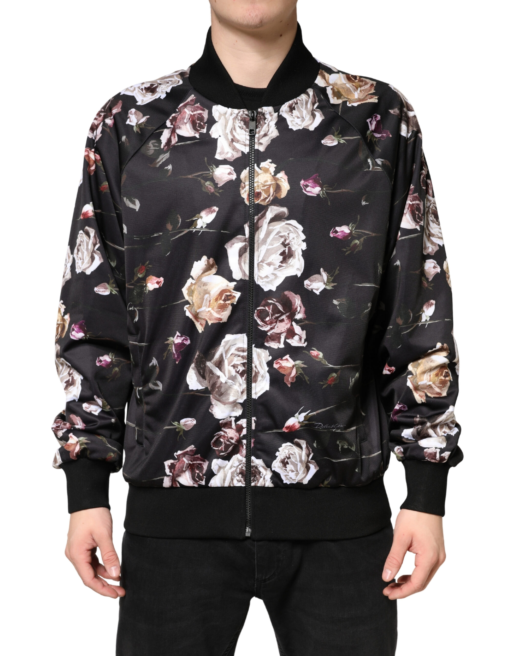 Dolce & Gabbana Black Floral Polyester Full Zip Bomber Jacket - Image 2
