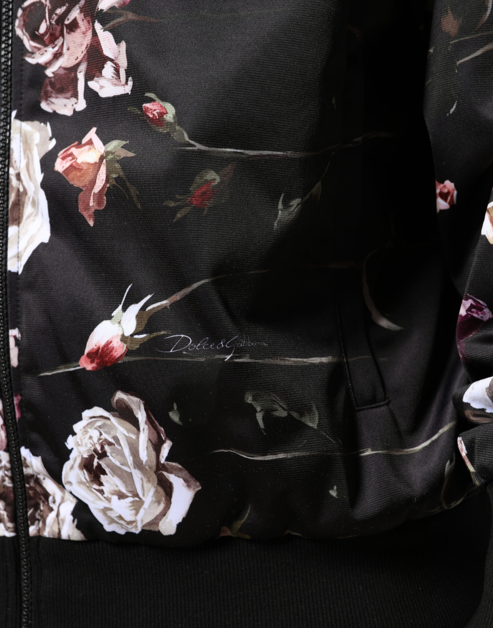 Dolce & Gabbana Black Floral Polyester Full Zip Bomber Jacket - Image 6