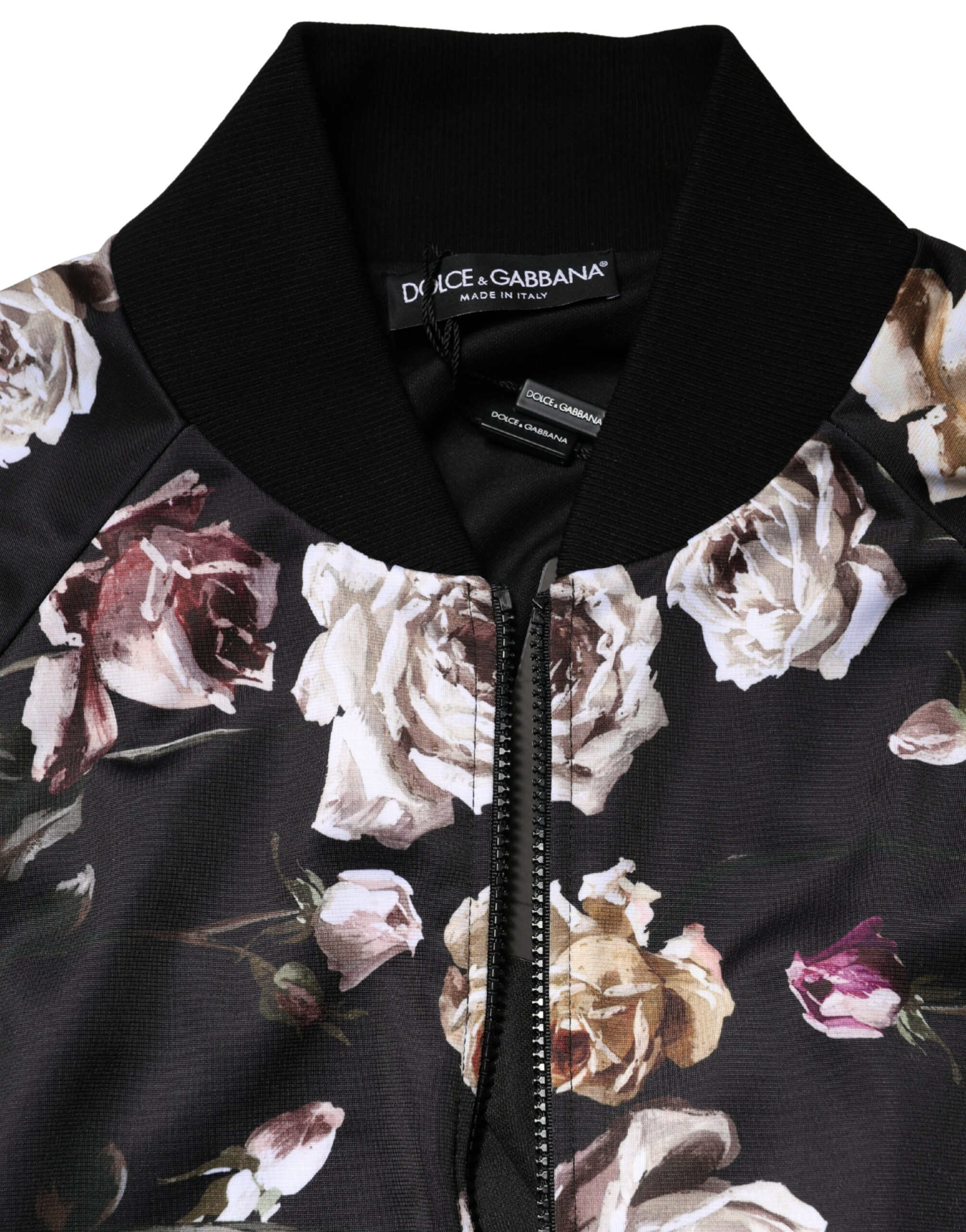 Dolce & Gabbana Black Floral Polyester Full Zip Bomber Jacket - Image 7