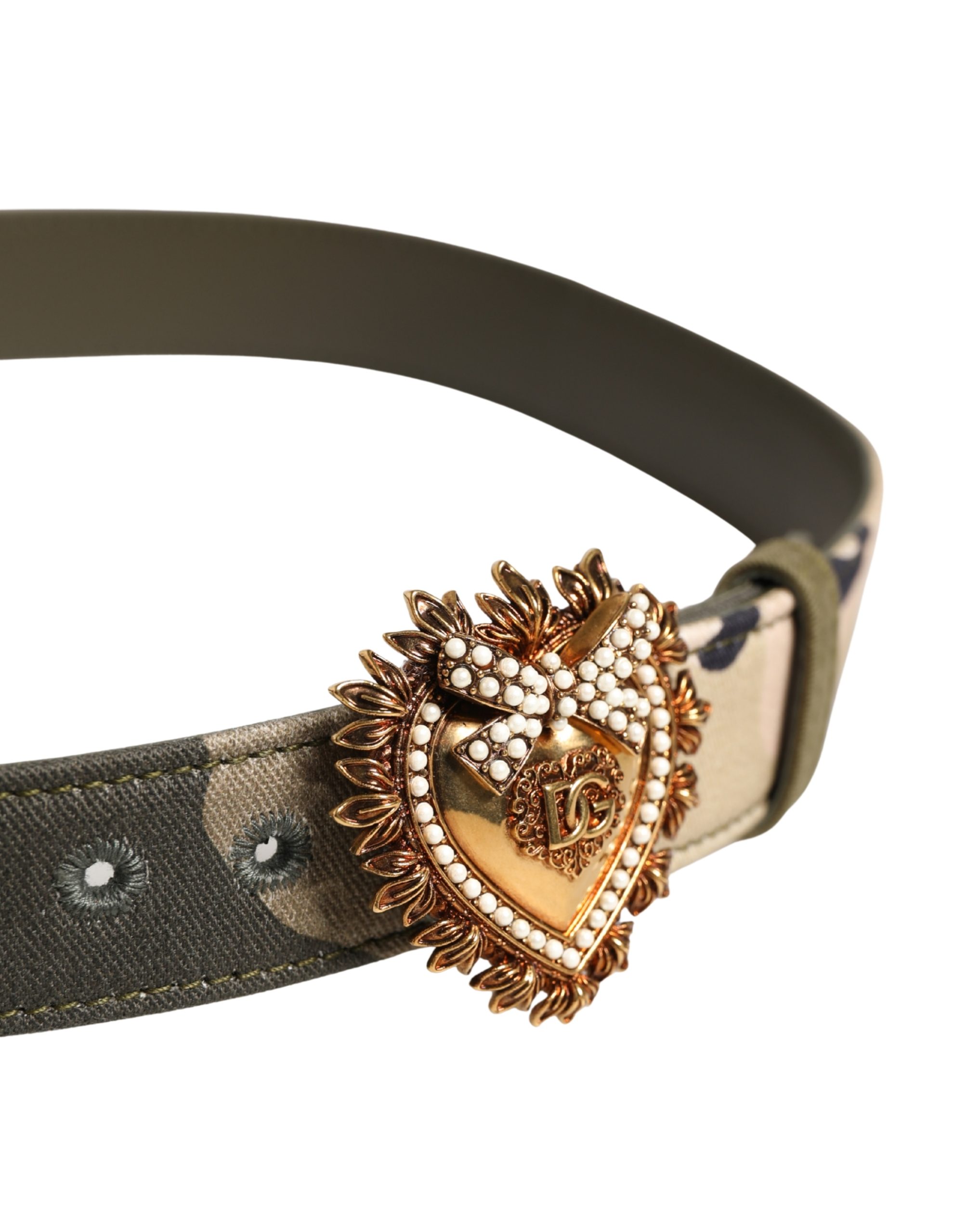 Dolce & Gabbana Green Camouflage Devotion Metal Buckle Belt - Image 4
