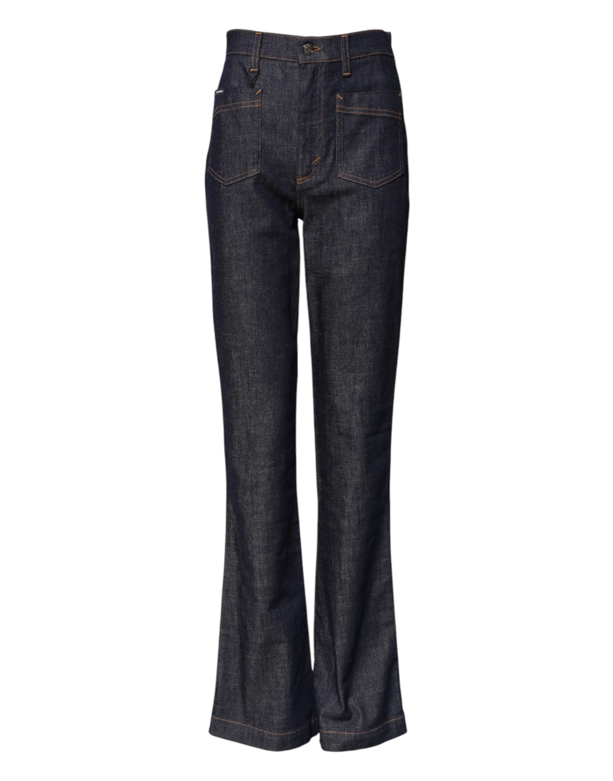 Dolce & Gabbana Dark Blue Cotton Flared Wide Leg Denim Jeans - Image 2