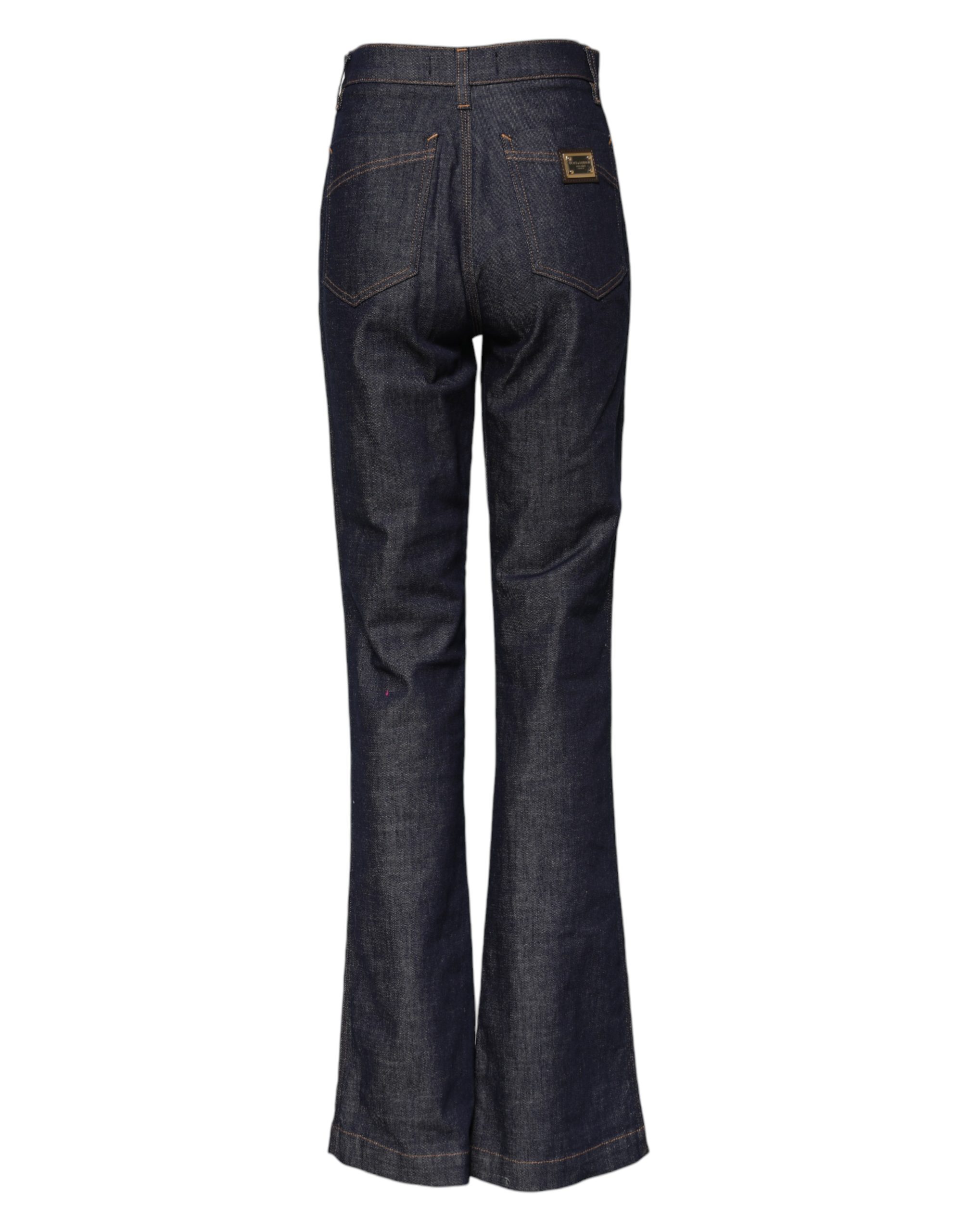 Dolce & Gabbana Dark Blue Cotton Flared Wide Leg Denim Jeans - Image 3