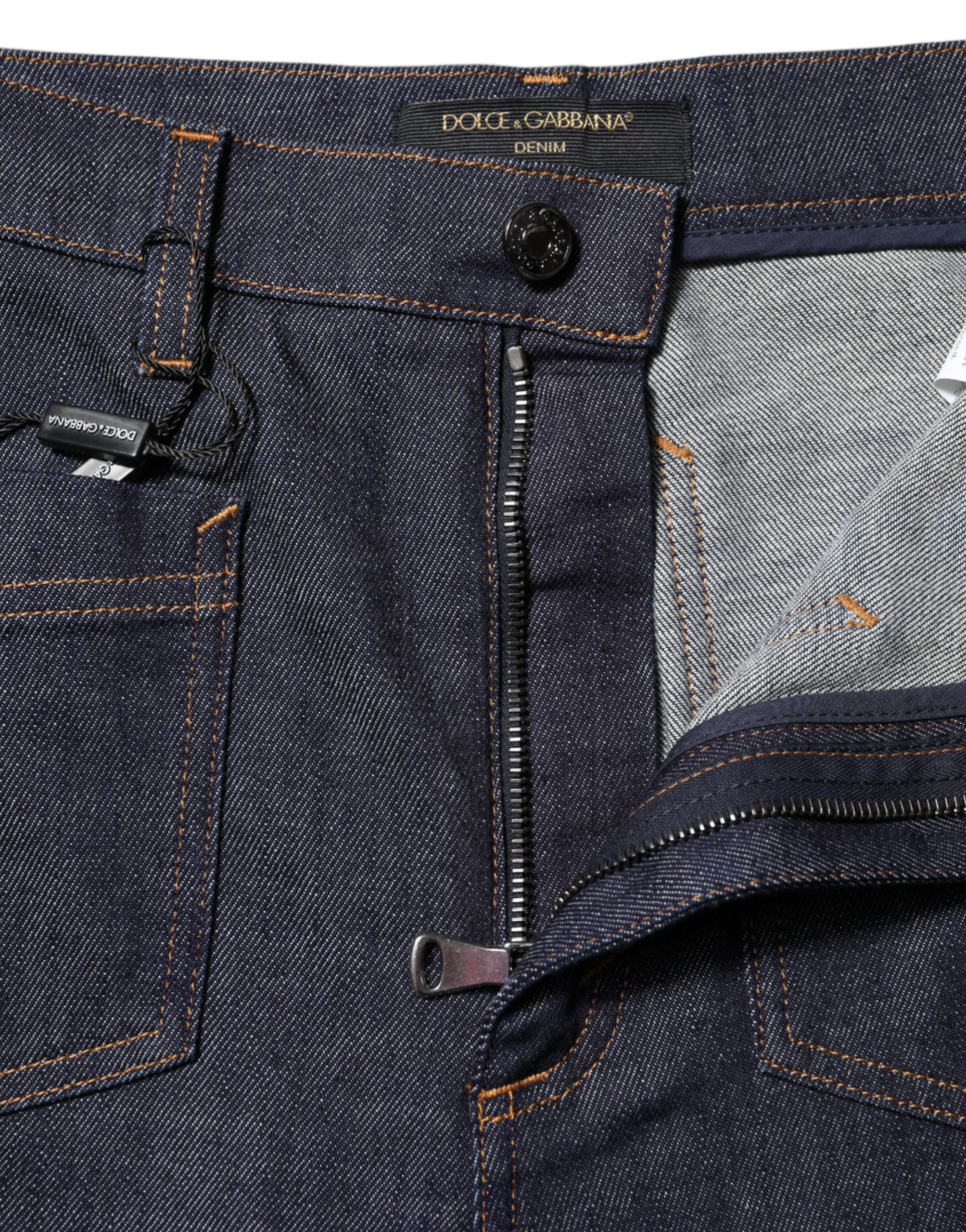 Dolce & Gabbana Dark Blue Cotton Flared Wide Leg Denim Jeans - Image 4