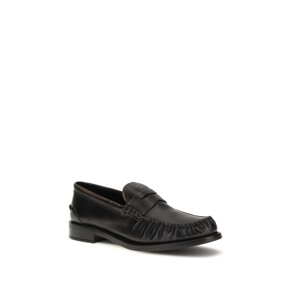 Prada Black Calf Leather Bos Taurus Slip-On Loafers - Image 2