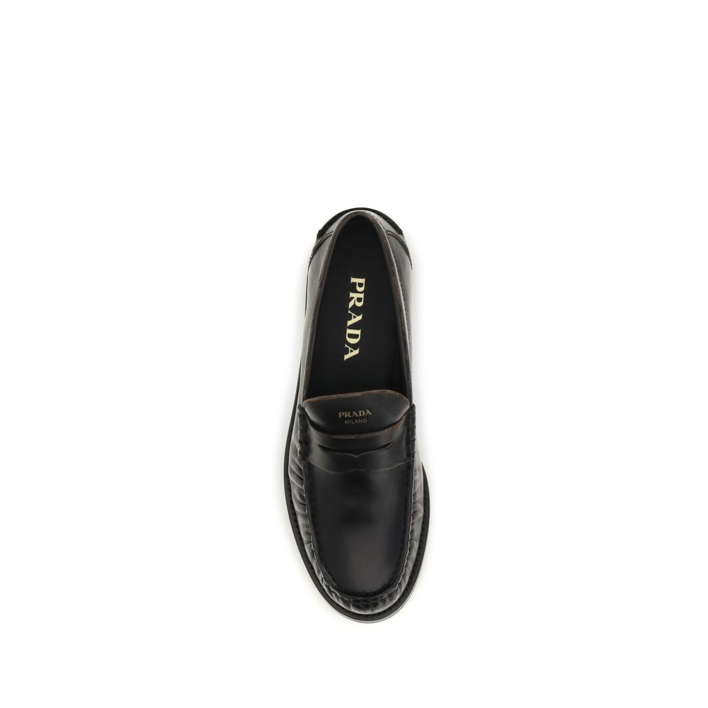Prada Black Calf Leather Bos Taurus Slip-On Loafers - Image 4