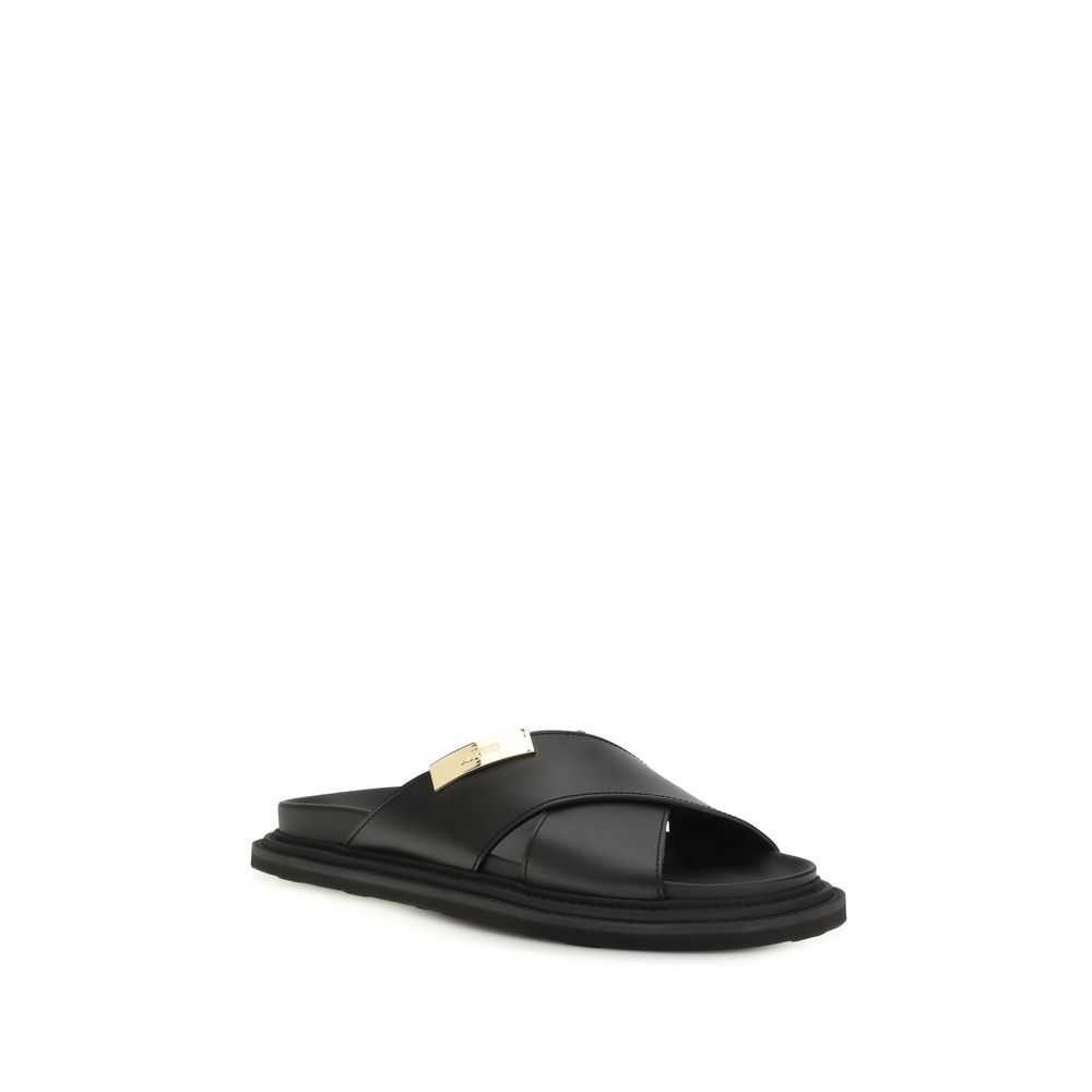Moschino Black Calf Leather Bos Taurus Flat Sandals - Image 2